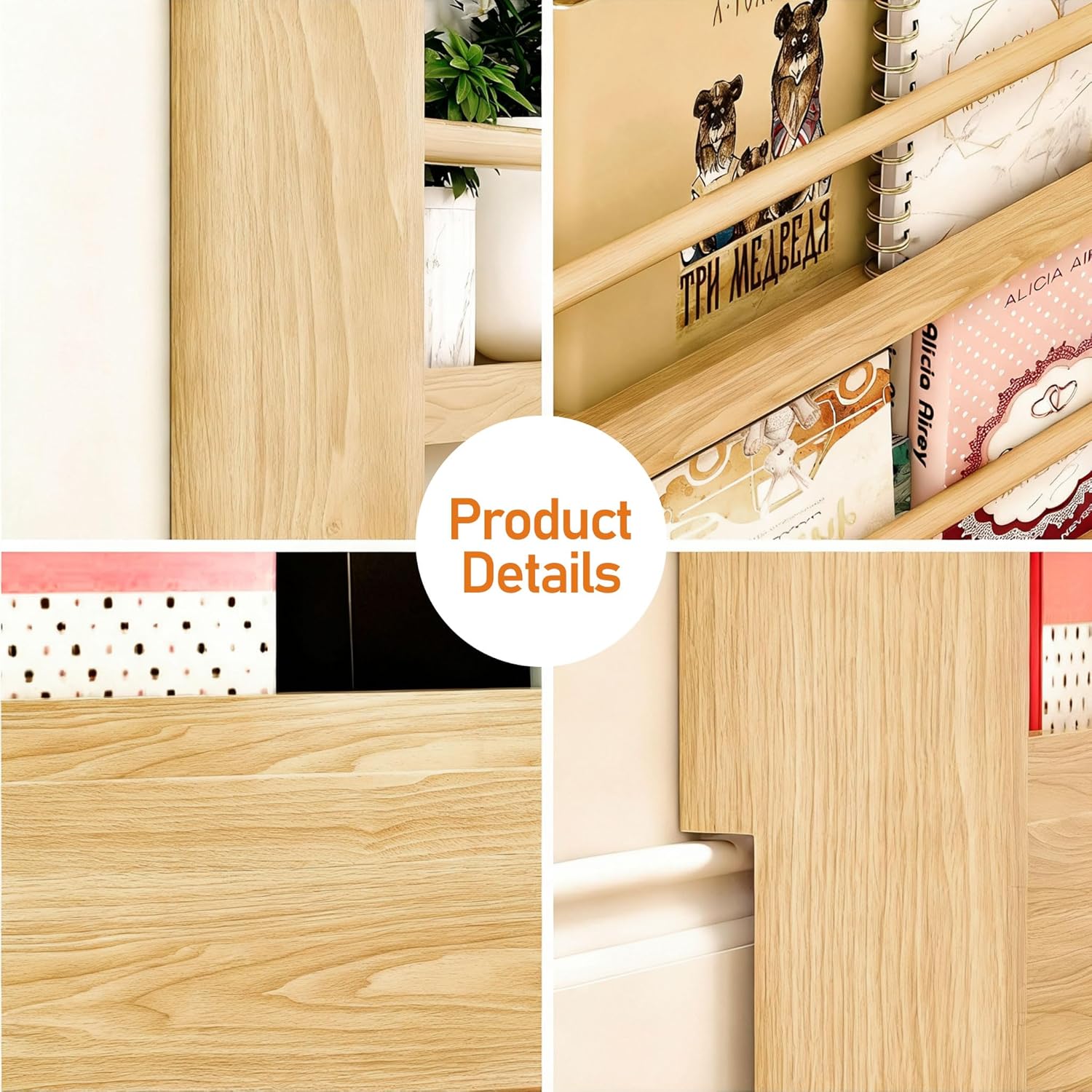 Behind The Door Bookshelf, Wooden Kids Bookshelf 6-Tier Organizer for Books and Toy Storage Wall Mount for Adult Space-Saving Book Shelf in Bedroom, Living Room, Playroom Wood