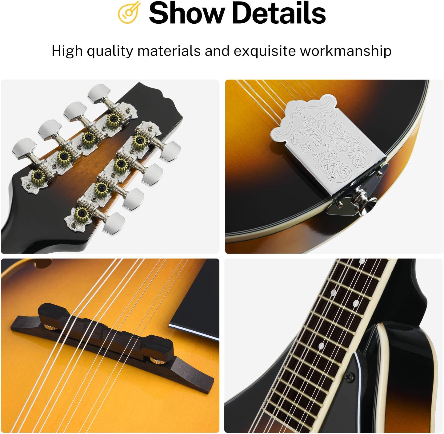Donner A Style Mandolin Instrument Sunburst Beginner Adult Acoustic Mandolin Musical Instrument Mahogany 8 String, Bundle With Tuner String Bag Guitar Picks,DML-1