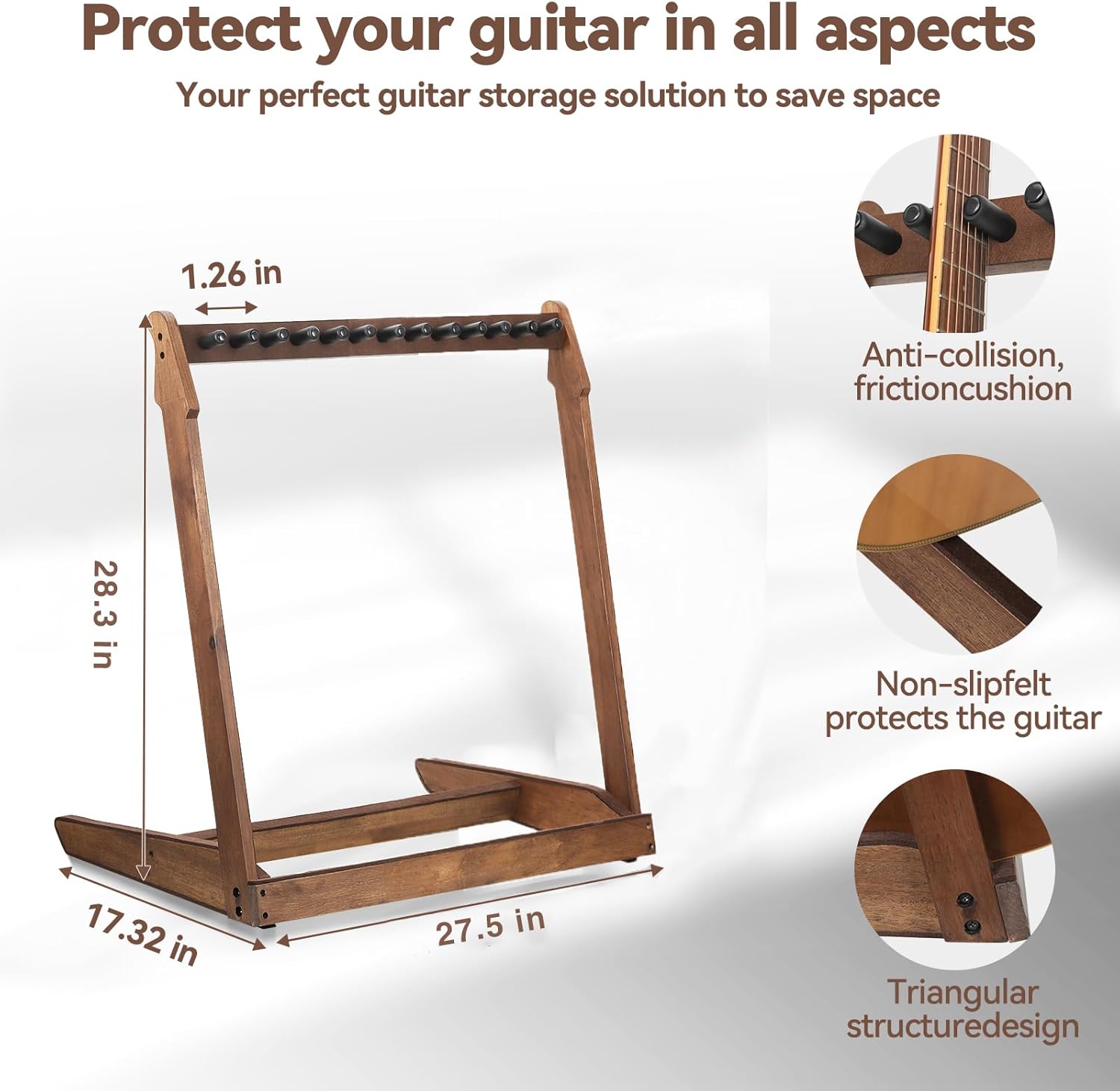 Guitar Stand for Multiple Guitars,Multi Wood Guitar Rack for 4 Acoustic Guitar, 6 Electric or Bass,18mm-thick wooden plank