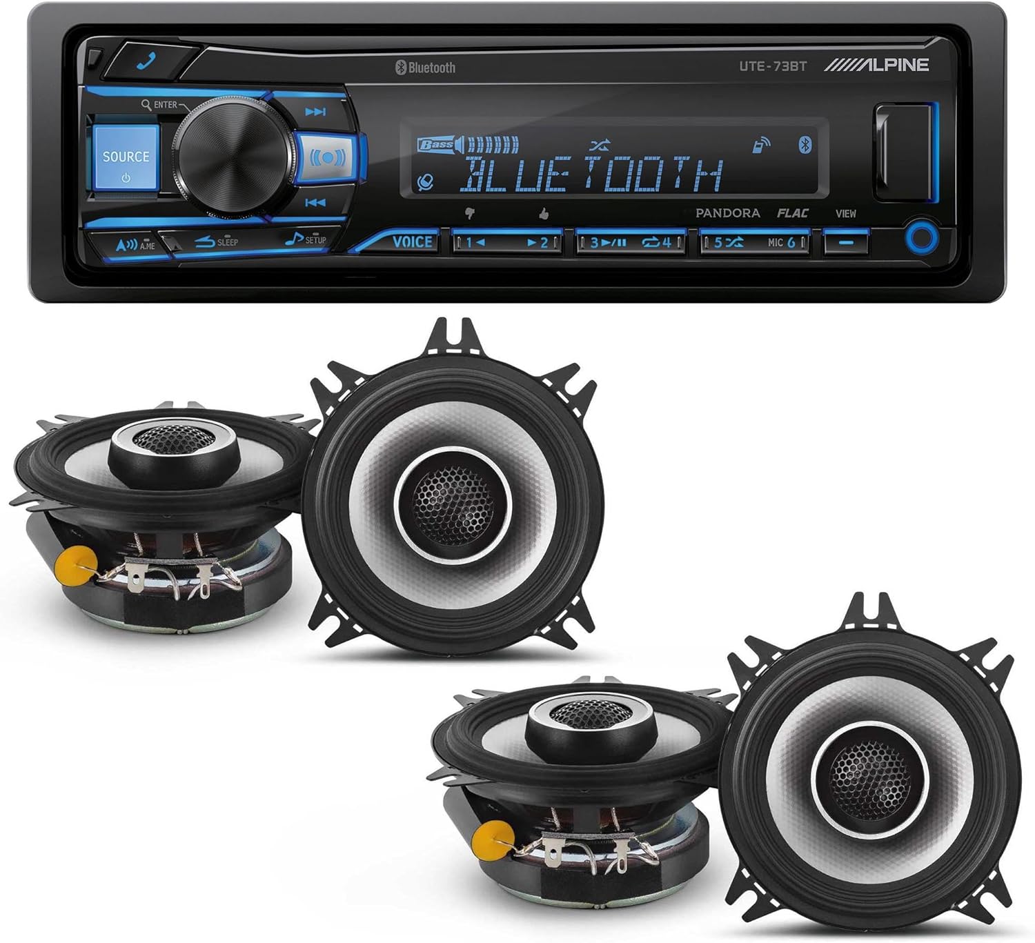 Alpine UTE-73BT Mech-Less Digital Bluetooth Media Receiver with 2 Pairs Alpine S2-S40 Type S 4