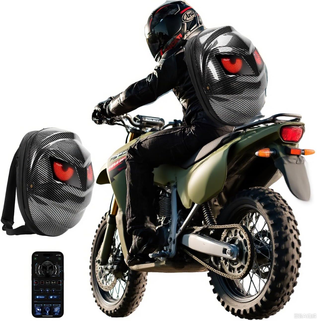 Smart Motorcycle Backpack for Men,Christmas Gift DIY Programmable LED Motorbike Laptop Bag Black Knight Backpack Waterproof Motorcycle Riding Helmet Bag Gift(Motorcycle Synchronization)