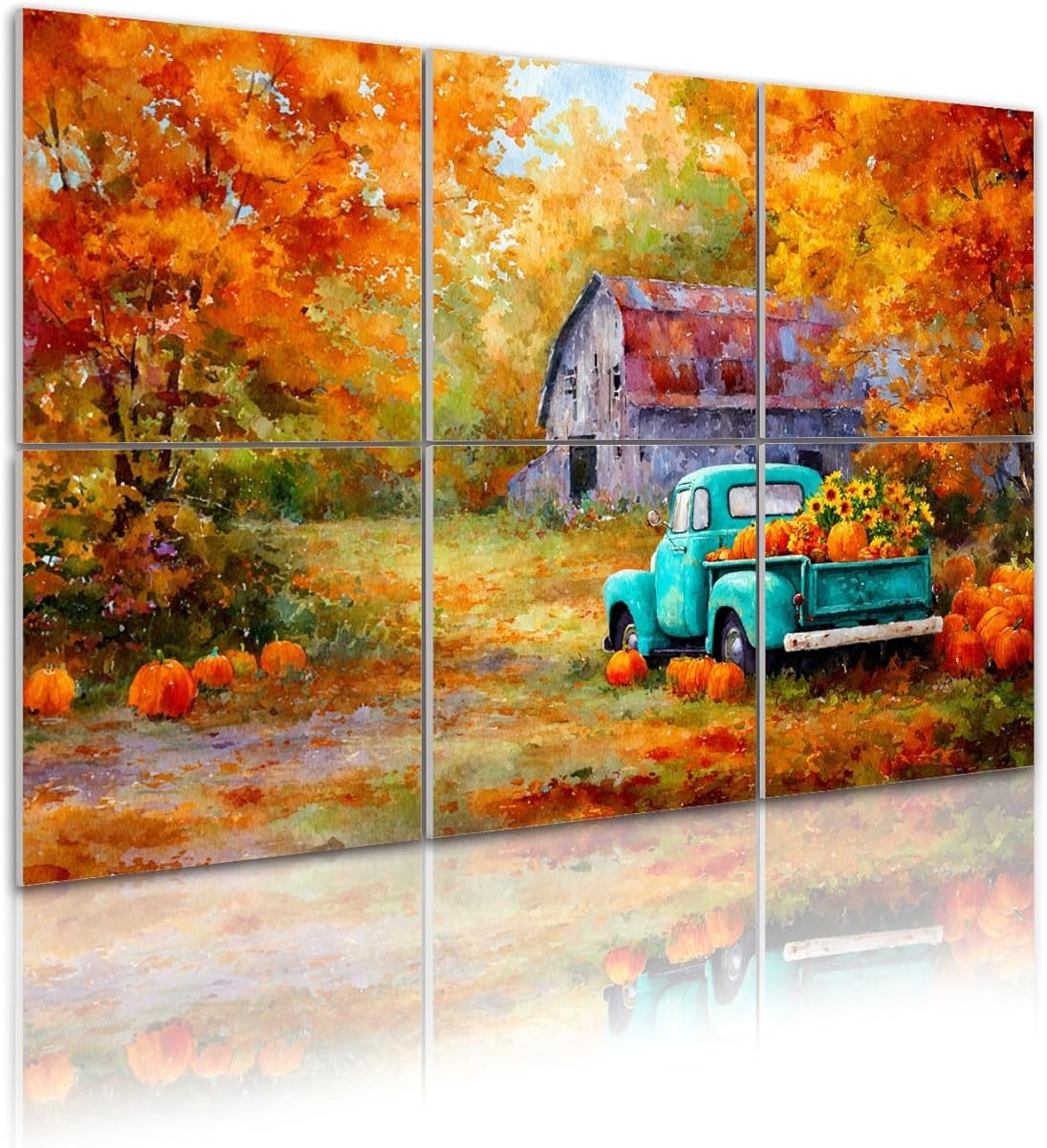 6 Pack Art Acoustic Panels Magical Autumn Glow Turquoise Truck Pumpkins Golden Leaves Sound Absorbing Panel 48