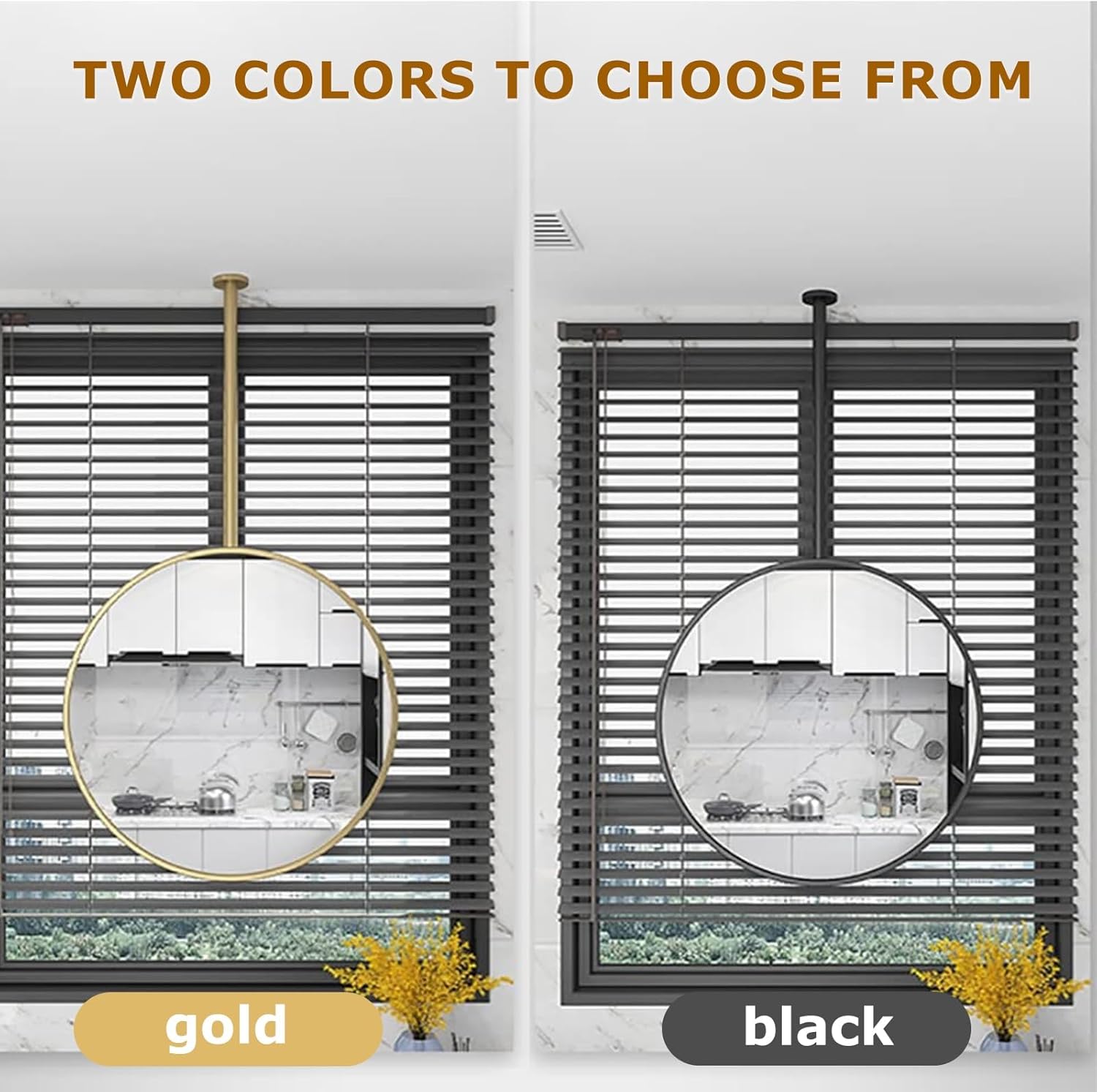 Ceiling Mounted Entryway Mirror Ceiling Mount Bathroom Wall Decor Mirror Hanging Rod Vanity Make-up Corner Mirror Wall Mount Mirrors Metal Pole Ceiling Suspended Mirror Circle Gold Black Pivot Mirror(