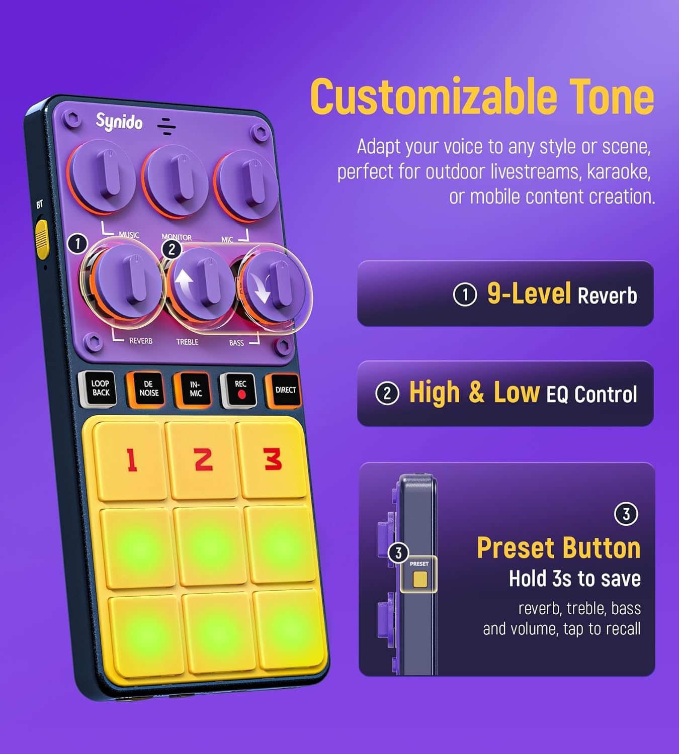 Synido Wireless MIDI Pad Controller, USB Rechargeable Beat Maker Machine and USB C Audio Interface, Portable Rechargeable Live Sound Card