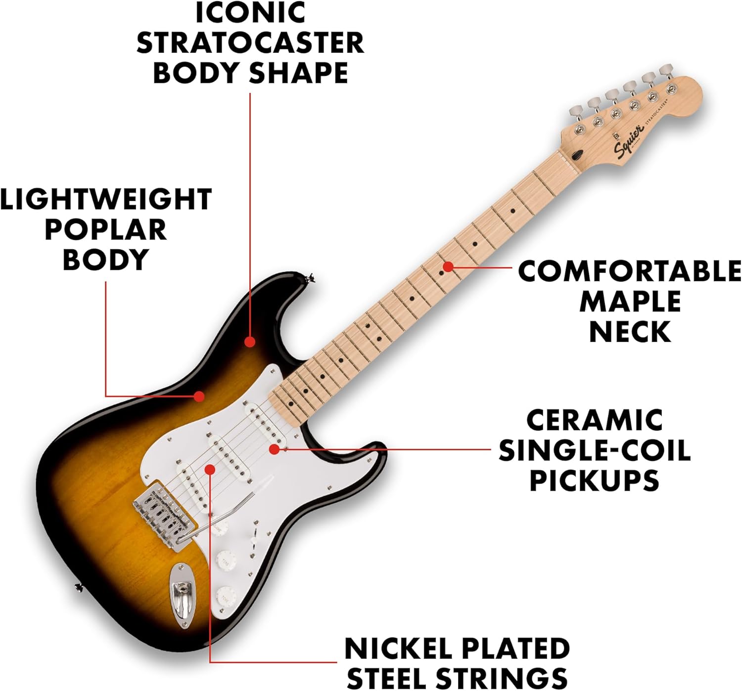 Squier Sonic Series Stratocaster Pack - 2-color Sunburst