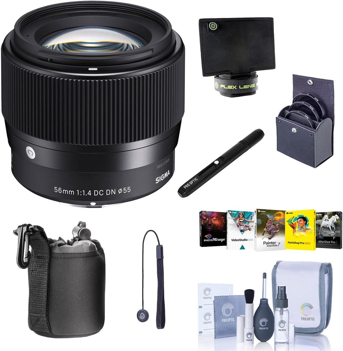 Sigma 56mm f/1.4 DC DN Contemporary Lens for Canon EF-M, Bundle with Filter Kit, Flex Lens Shade, Lens Pouch, Lens Cleaner, Cleaning Kit, PC Software Kit