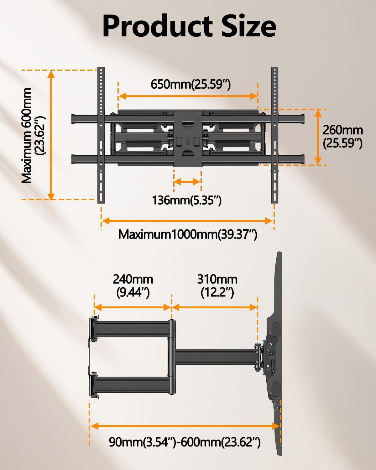FORGING MOUNT Heavy Duty 60 to 120 inch XXXL Full Motion TV Wall Mount Max VESA1000x600mm Up to 275lbs for Extra Large Big Screens,Universal Articulating TV Mount Bracket Swivel Tilt,16-24” Studs