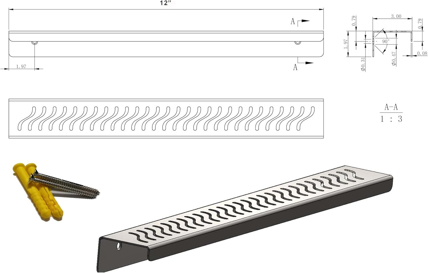 SereneDrains Stainless Steel Brushed Nickel Shower Shelf for Inside Shower Drill in Wall Mount Small Bathroom Shelf Decor Organizer Rack Caddy Floating (Brushed Stainless Steel, 12 Inch)