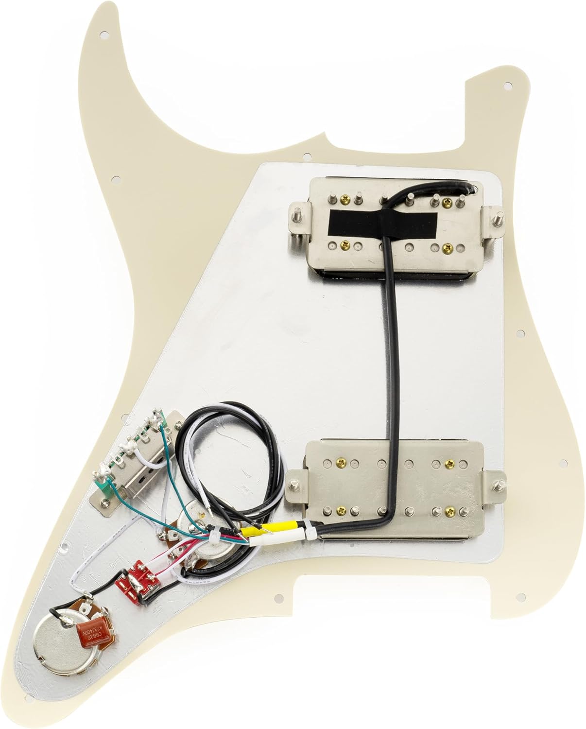 Musiclily Pro-SE ST-HH-OMHA Pre-wired Pickguard with Alnico 5 Humbuckers Mini Toggle Switch for Strat Style Electric Guitar, 3Ply Cream