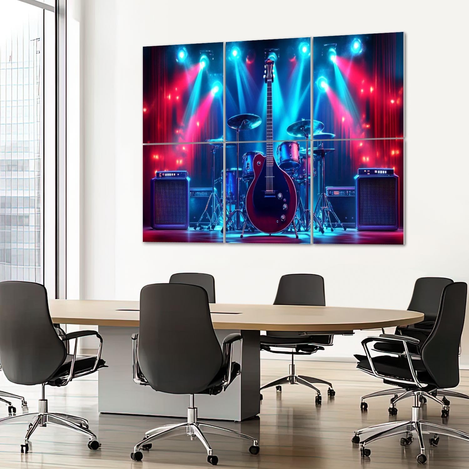 6 Pack Art Acoustic Panels Sound Absorbing Guitar Vintage Cave Electric Drum Set Amplifiers Stage Lights Decorative Soundproof Wall Panels Self Adhesive for Recording Studios Office 72