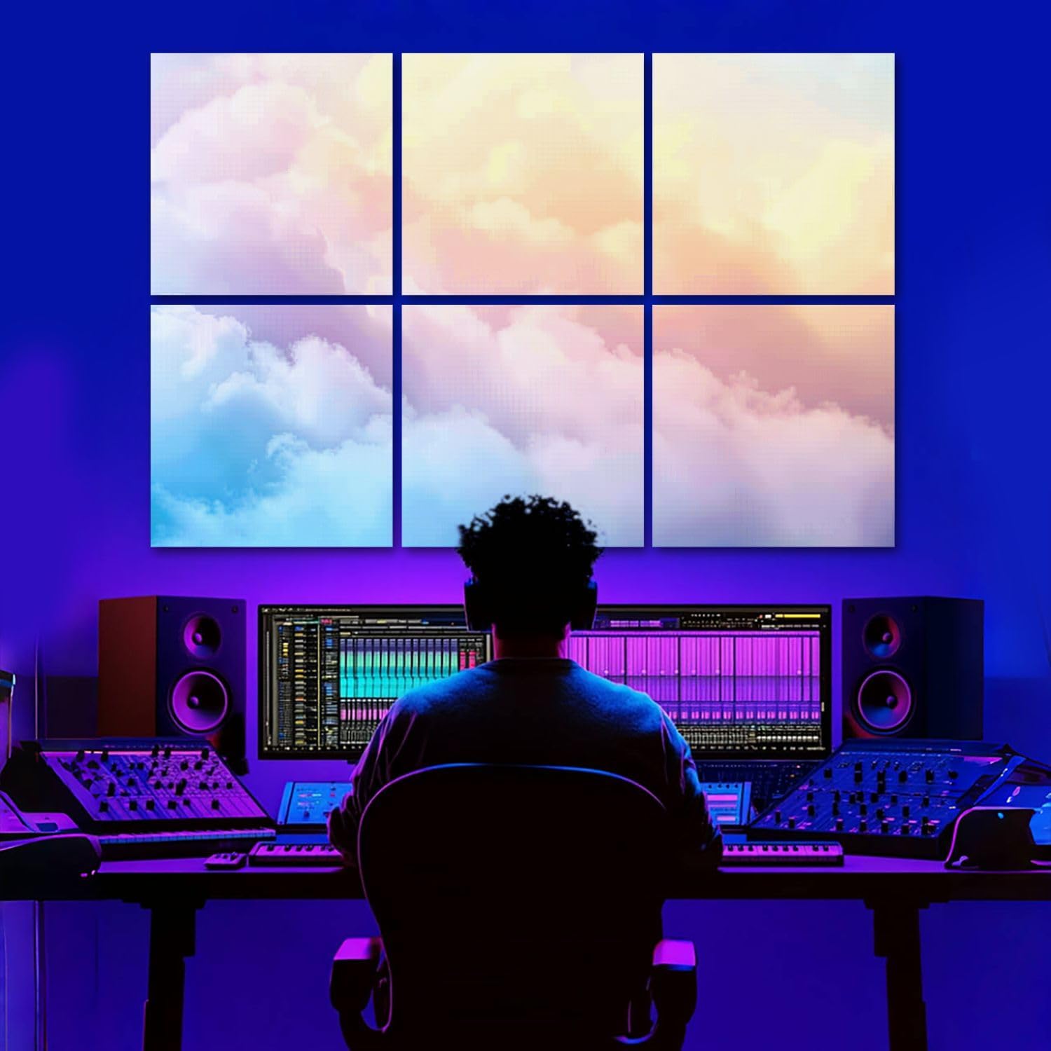 6 Pack Art Acoustic Panels Rainbow Clouds Sound Absorbing Panel 48