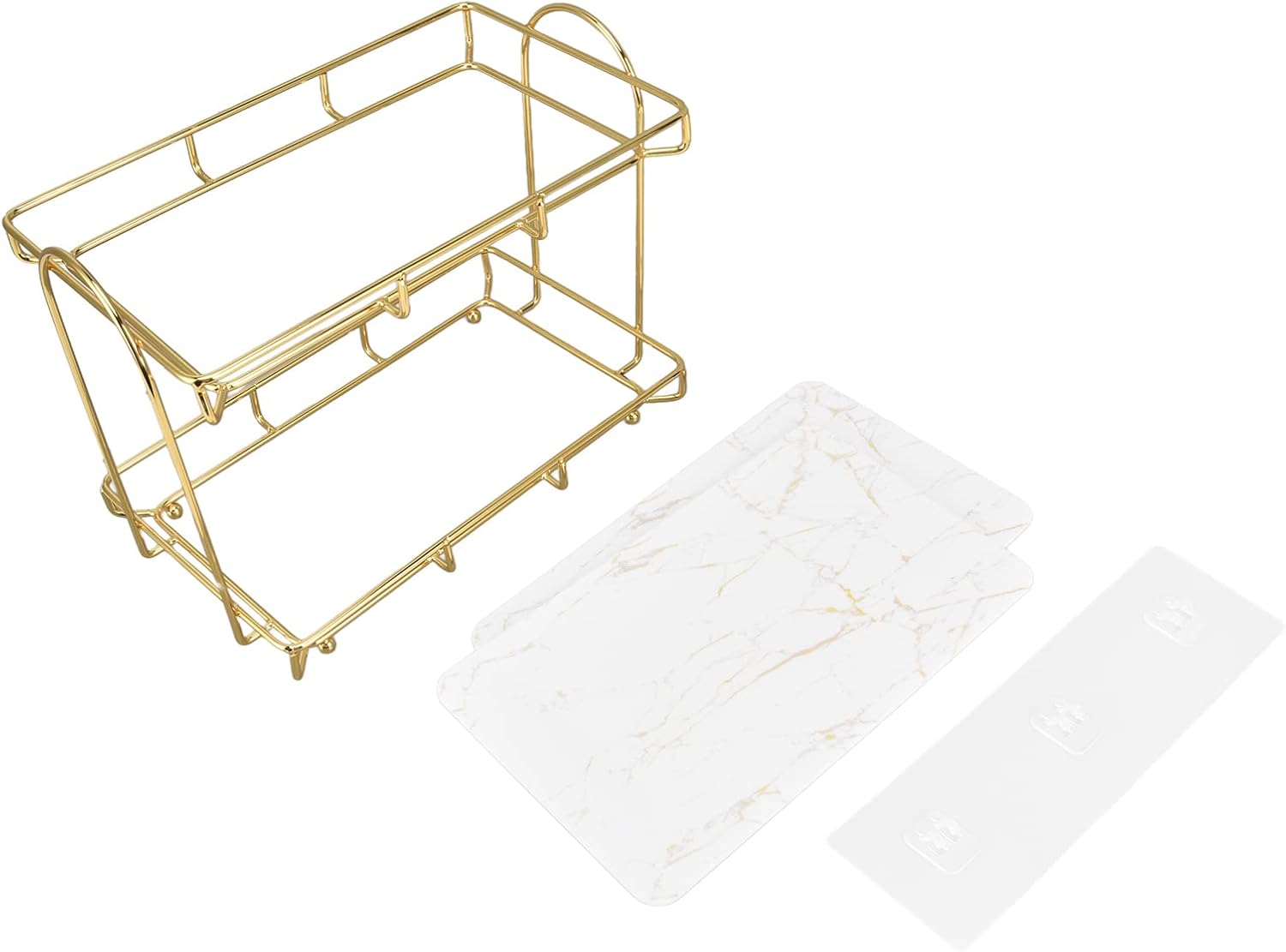 Bathroom Shelf Wall Mounted, 2 Tiers Gold Bathroom Countertop Rack Metal Storage Shelf Bathroom Corner Shelf Bathroom Countertop Rack Bathroom Container for Home Hotel Gold