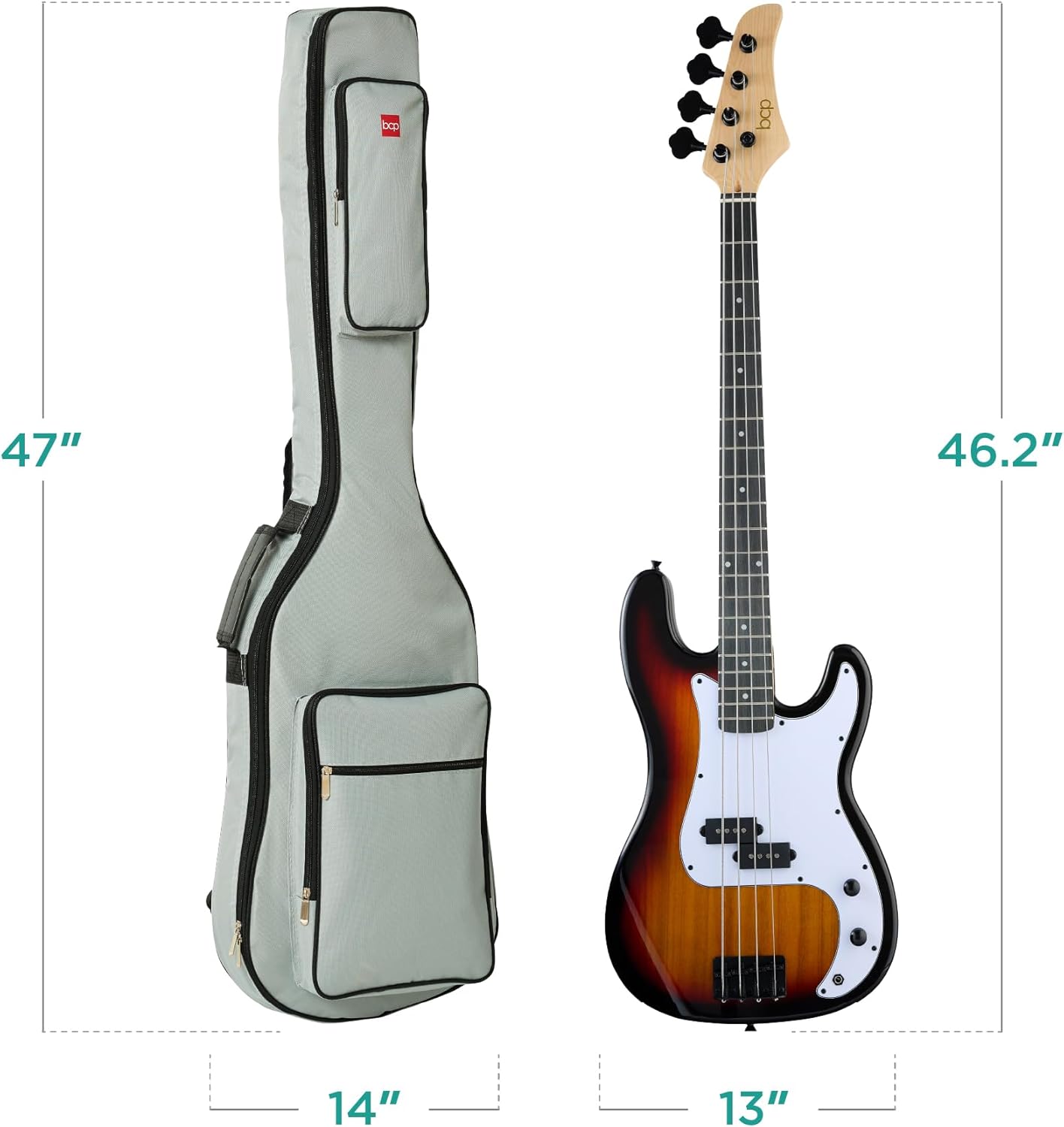 Best Choice Products Full Size Beginner 4-String Electric Bass Guitar, Wooden PB-Style Bass Starter Set w/Padded Carrying Case - Sunburst/White