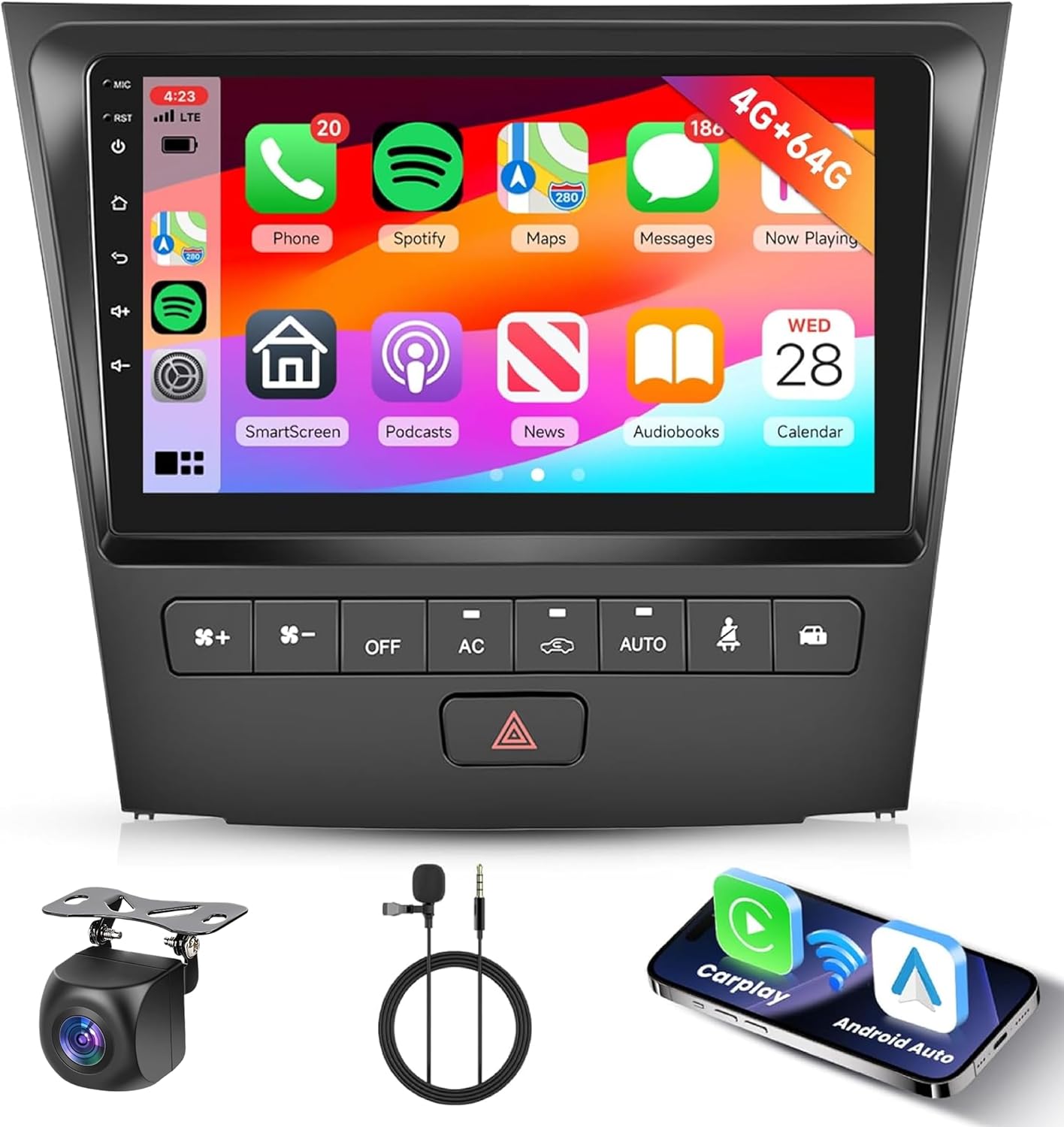 [4G+64G] Android Car Stereo for Lexus GS300/350/400/430/450/460 Radio with Wireless Carplay Android Auto Radio, Hodozzy 9 inch Touch Screen with GPS, Mirror Link, Bluetooth, WiFi, DSP, FM/RDS Radio