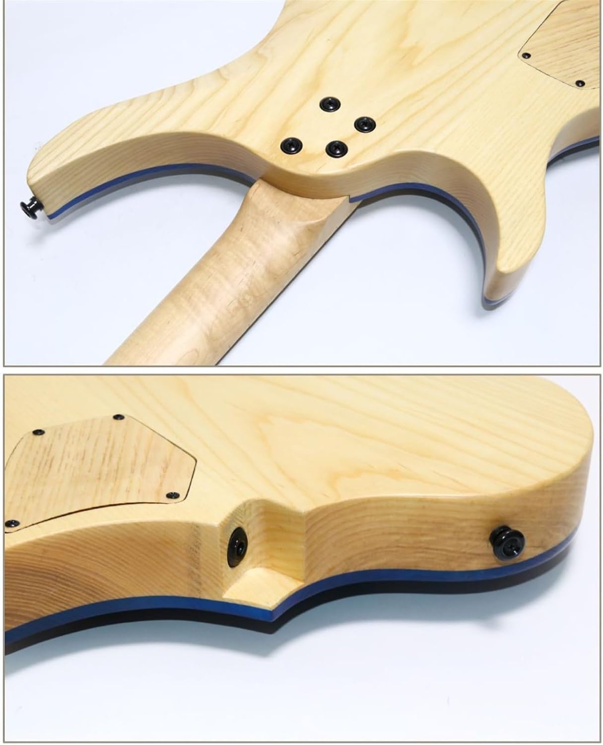 VENEKA Headless Electric Guitar 24-Fret Headless Electric Guitar Ash Wood Body Maple Fretboard with HH Pickups