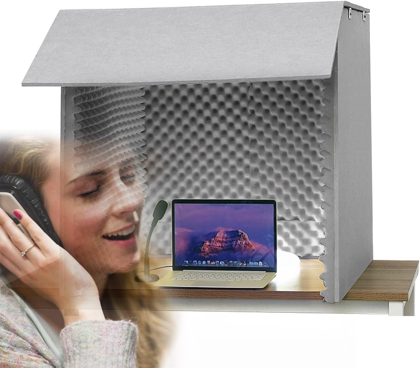 Desktop Soundproof Portable Recording Studio, Multi-Functional Vocal Recording Studio, Suitable for Dubbing (Gris)