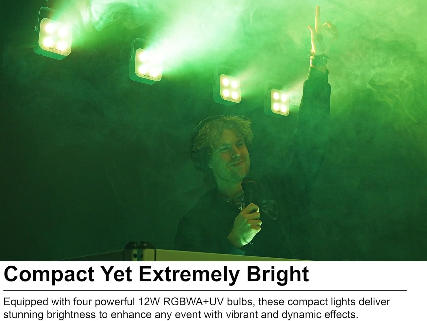 Rockville MINI RF4 V2 White LED Wash Up Light RGBWA+UV, Compact, App, Remote Control, LCD, Wireless DMX, Rechargeable, Perfect for DJ/Party Lighting