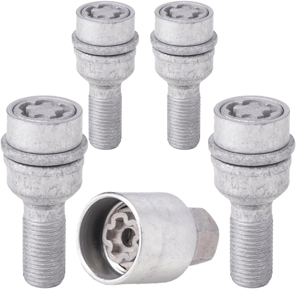Farad PP12/E Galvanized Lug Bolt Wheel-Locks Kit Suitable for Audi Q5 (M14 X 1.5 Thread Size) - Set of 4 Lug Bolts + 1 Key
