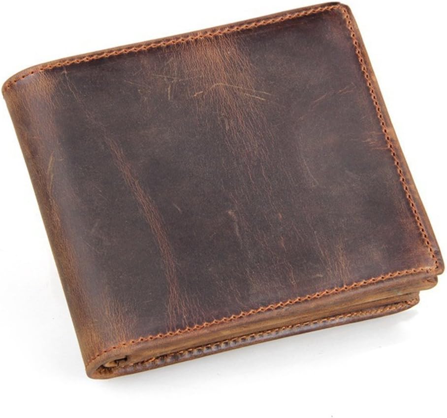 Genuine Leather Wallet for Men Handmade Vintage Italian Bifold Large Capacity RFID Blocking with Zipper (Dark Brown)