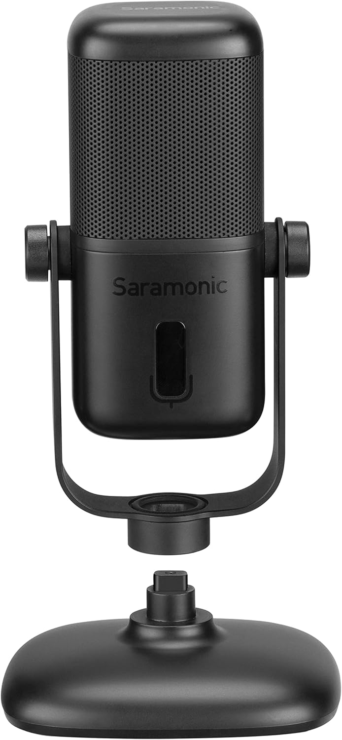 Saramonic SR-MV2000 | Large Diaphragm USB Studio Microphone with Magnetic Tabletop Stand, Headphone Out and Multi-Color LED for Computers, iPhone 15, Android Mobile Devices, New iPad & More
