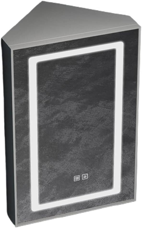 Corner Medicine Cabinet with LED Light, Wall-Mount Aluminum Bathroom Mirror Storage