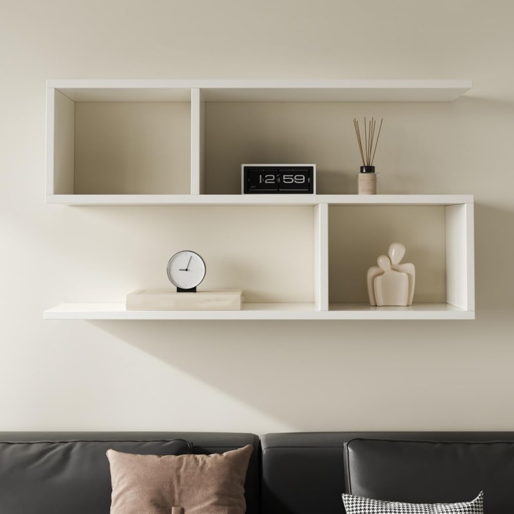Floating Wall Bookshelf, Multi-Layer Hanging Decorative Storage Rack, Wooden Display Shelf for Living Room, Study and Office(White,39.4x21.7x5.9in)