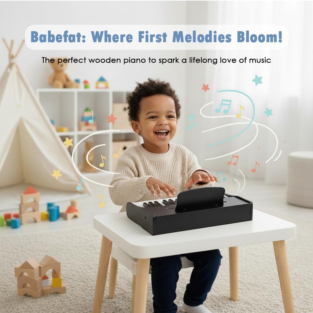 Kids Piano Keyboard 25 Keys Digital Piano for Kids Mini Musical Instruments Wooden Pianos Toy for 4+ Years Old Girls and Boys Birthday Gift Walnut (Black)