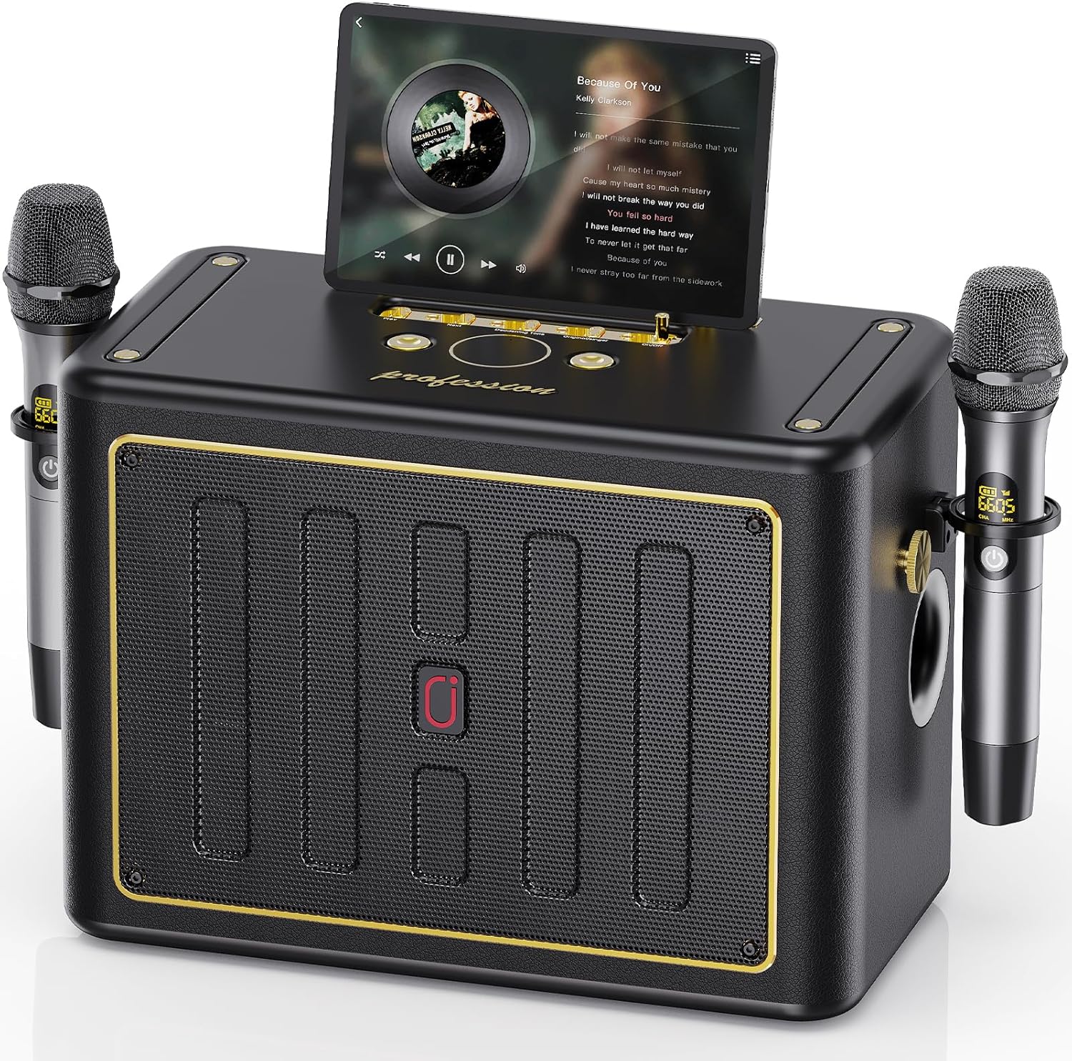 JYX Karaoke Machine with 2 Wireless Microphones, Portable Bluetooth Singing PA System Bass/Treble Adjustment, Supports TV Connetion/Bluetooth/USB/TF/AUX for Home Party