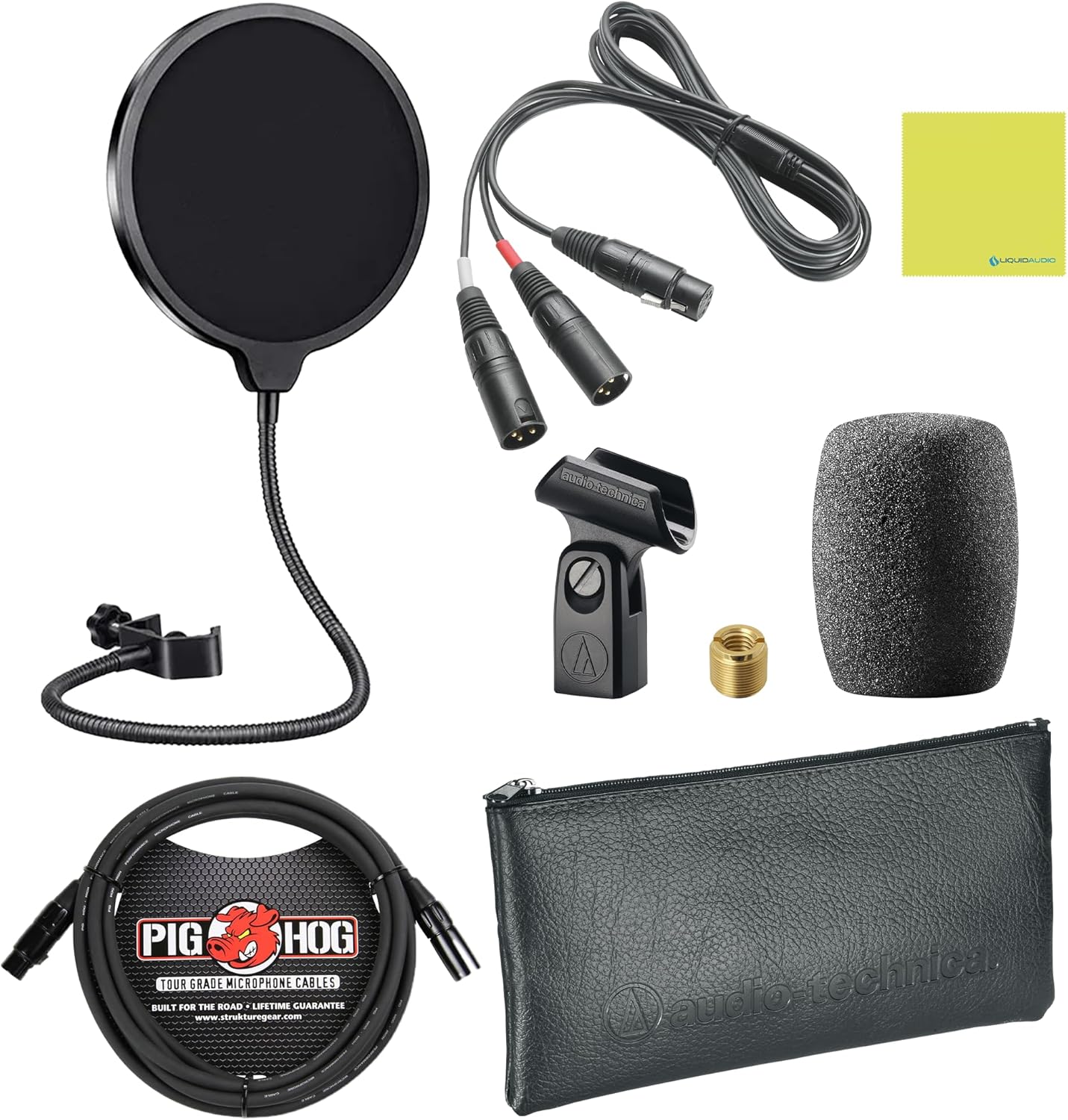 Audio Technica BP4025 X/Y Stereo Field Recording Microphone Bundle w/Pig Hog PHM10 8mm XLR Mic Cable, Pop Filter Polishing Cloth