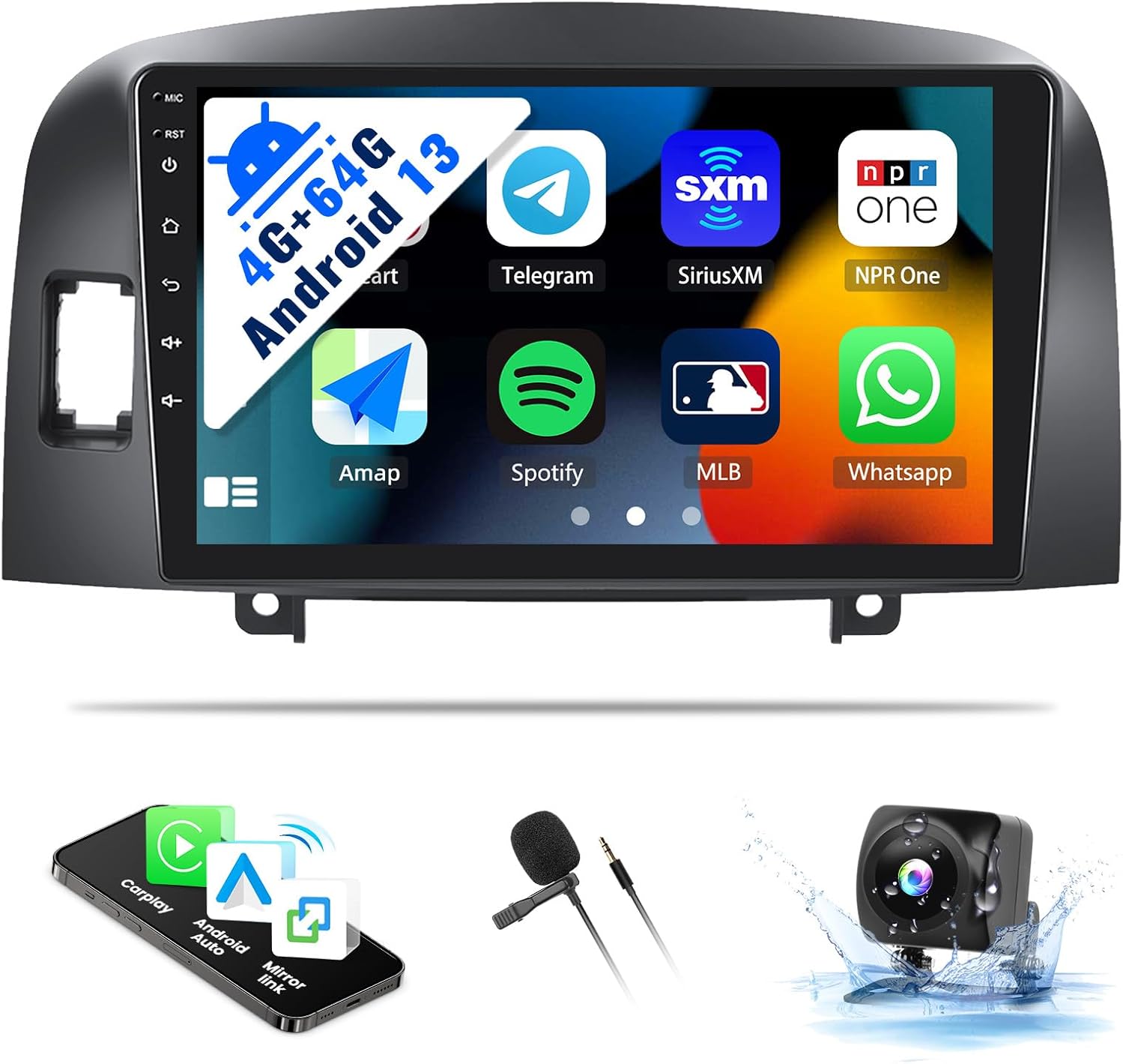 SIXWIN Android 13 4G+64G Car Stereo for Hyundai Sonata NF 2004-2008 9 Inch Touch Screen with CarPlay Android Auto Hyundai Radio with Bluetooth Weather Forecast 59UI GPS Navigation WiFi Network Radio