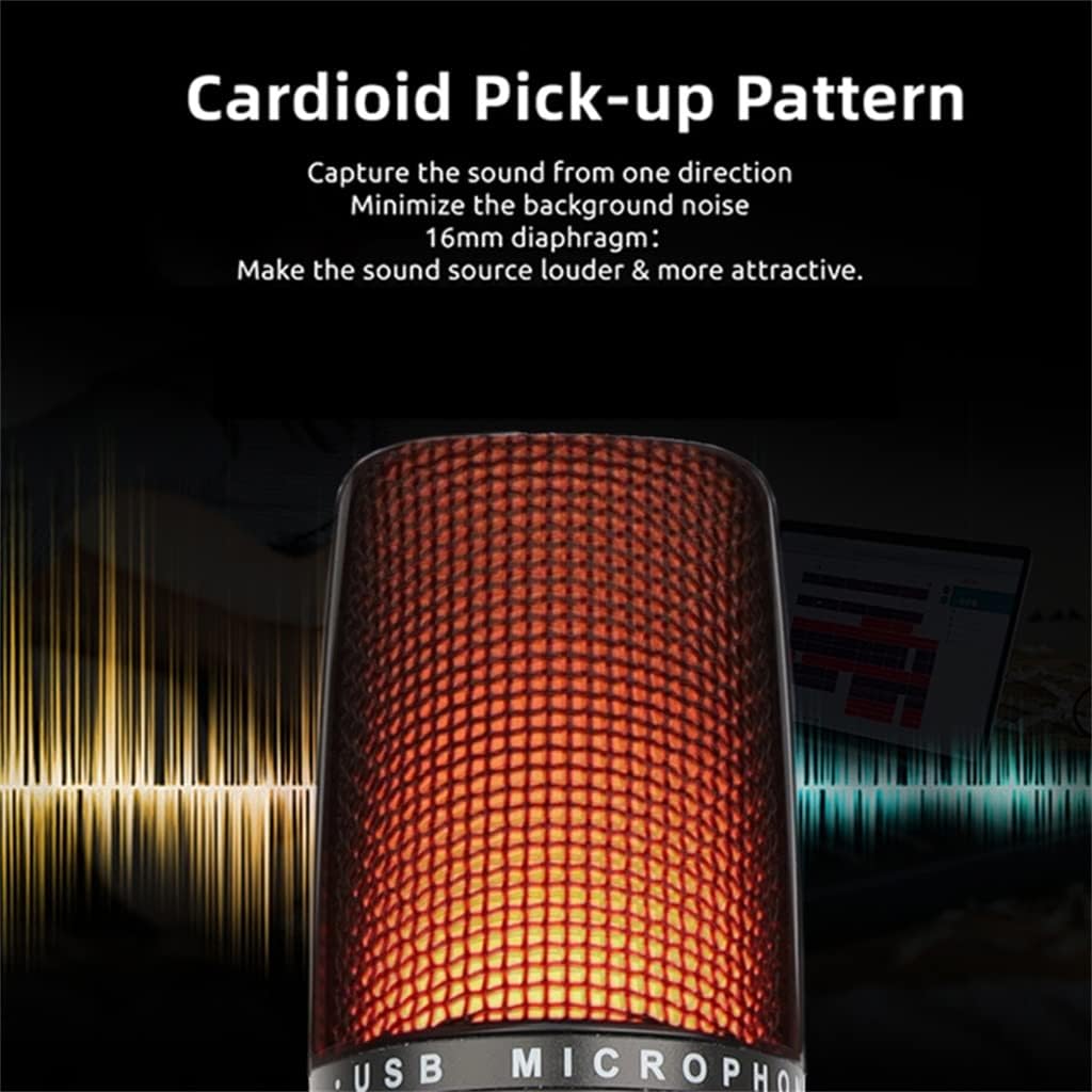 Professional Condenser Microphone with RGB Light USB Recording Microphone Computer Streaming Video Podcast Microphone