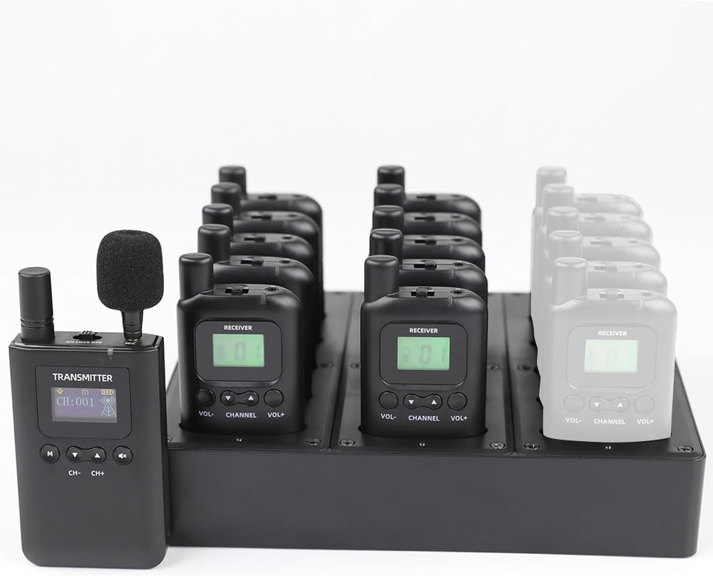 AGJ Wireless Tour Guide System, Tour Guide Headsets, Tour Guide Microphone 1 Transmitter 10 Receivers 1 Charger Simultaneous Court Church Translation Interpretation System for Training Group Tour
