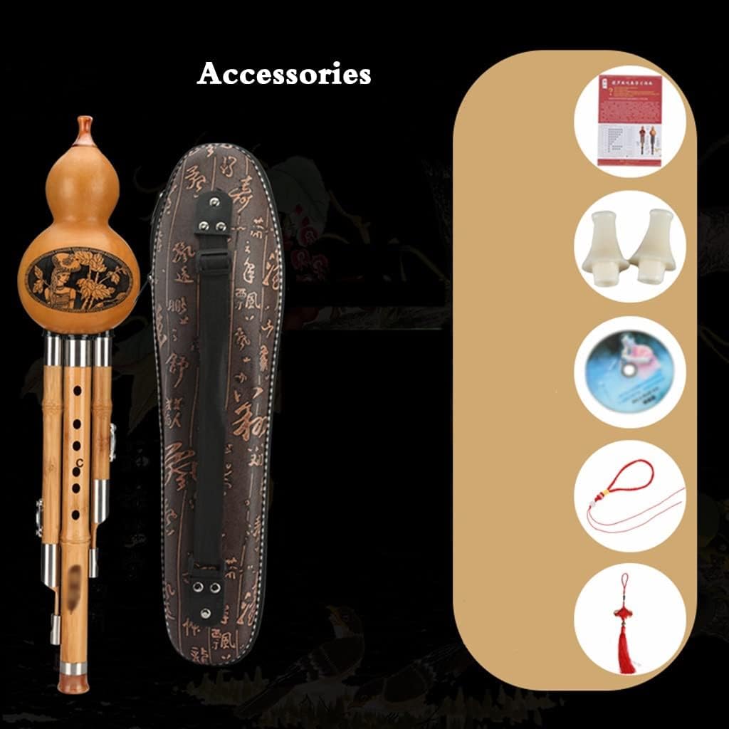 Woodwind Folk Musical Instrument Cucurbit Silk Bamboo Production C Down B Tone Performance Silk, for Elders, People Who Love Music (Brown B Flat)