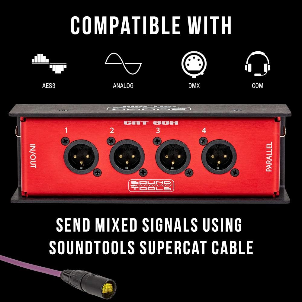 Sound Tools CAT Box MX - Male XLR Stage Box with Analog Audio Over Shielded CAT Cable. Send 4 Channels of Audio, DMX, Clear-Com or AES.