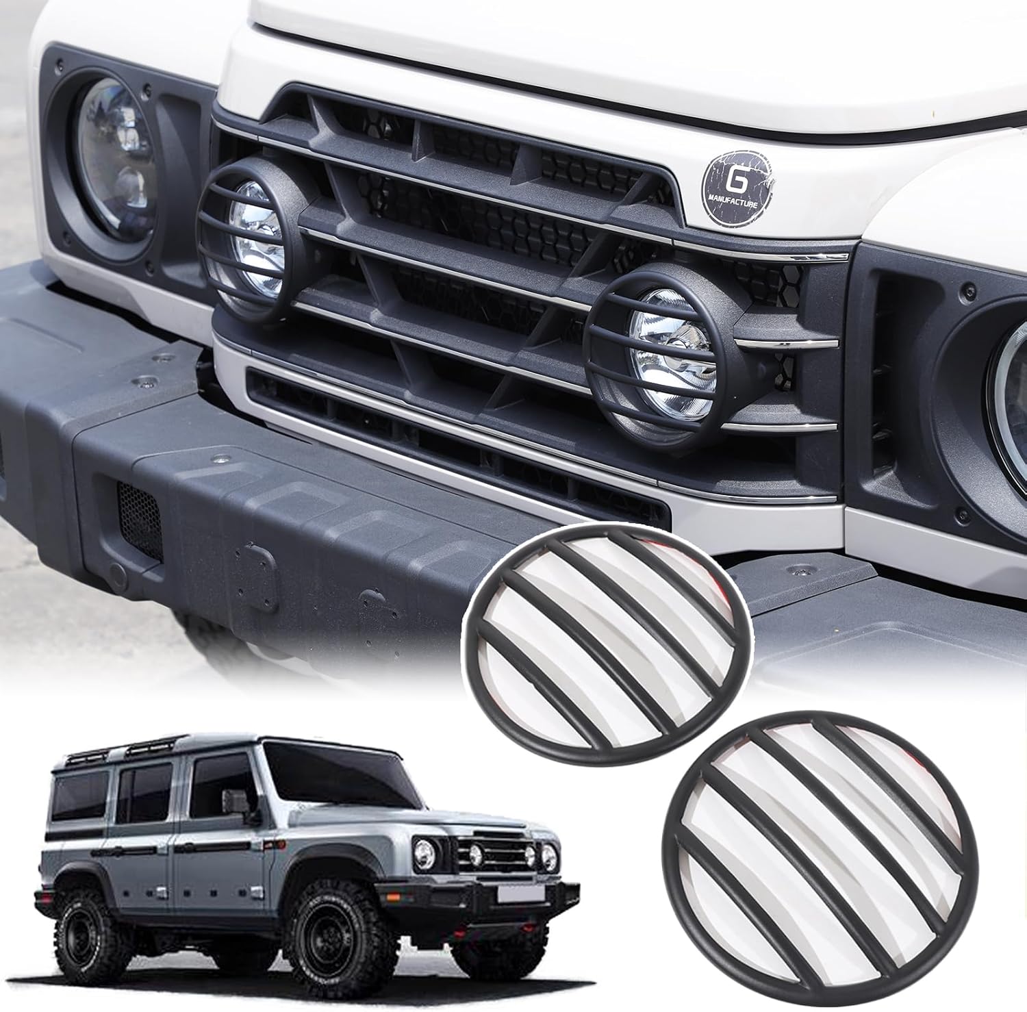 Car Front Fog Lamps Cover Fog Light Guards Cover Compatible with Ineos Grenadier 2022 2023 2024+ Lamp Exterior Frame Protection Kit Car Lights Protection Accessories 2PCS (Black)