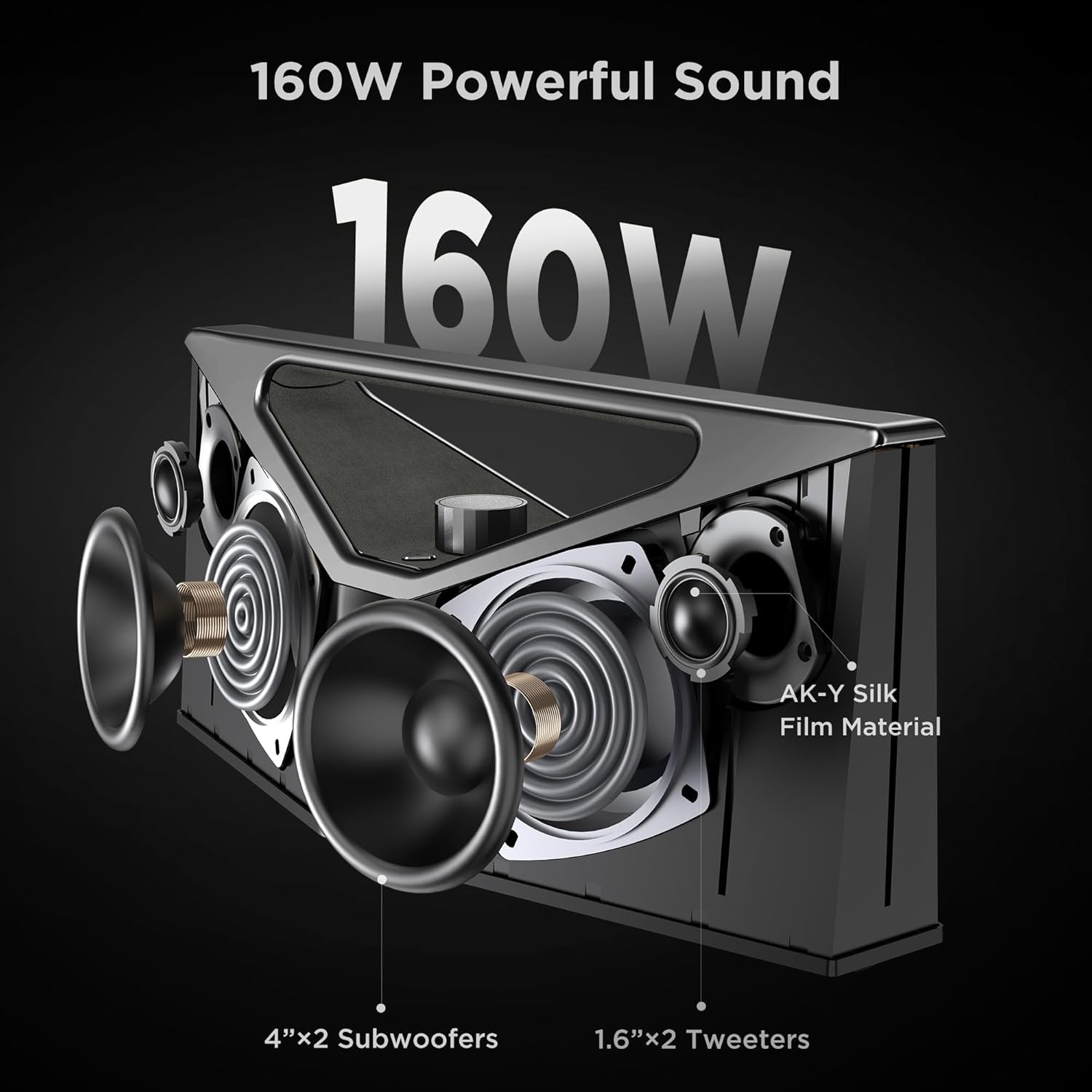 BUGANI Hi-Res Audio Bluetooth Speaker Loud 160W, Large Portable Bluetooth Speaker with Deep Bass Subwoofer, TWS Wireless Stereo, Waterproof Outdoor Party Speaker, 12H Playtime Gray