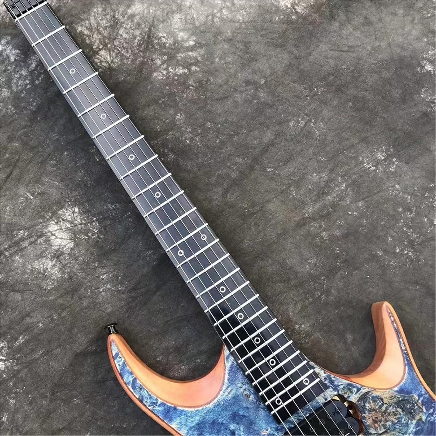 Beginner Electric Guitar Kits Headless Electric Guitar Transparent Blue Burl Surface Hexagonal Pickup