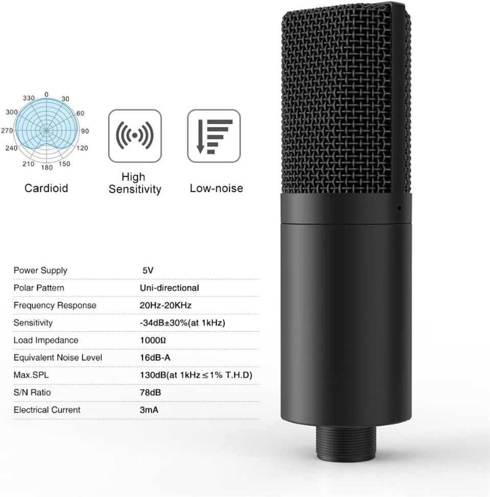 Condenser Microphone with Adjustable Desktop Microphone Arm Shock Mount, Suitable for Recording Vocal Voice Microphone in Studio