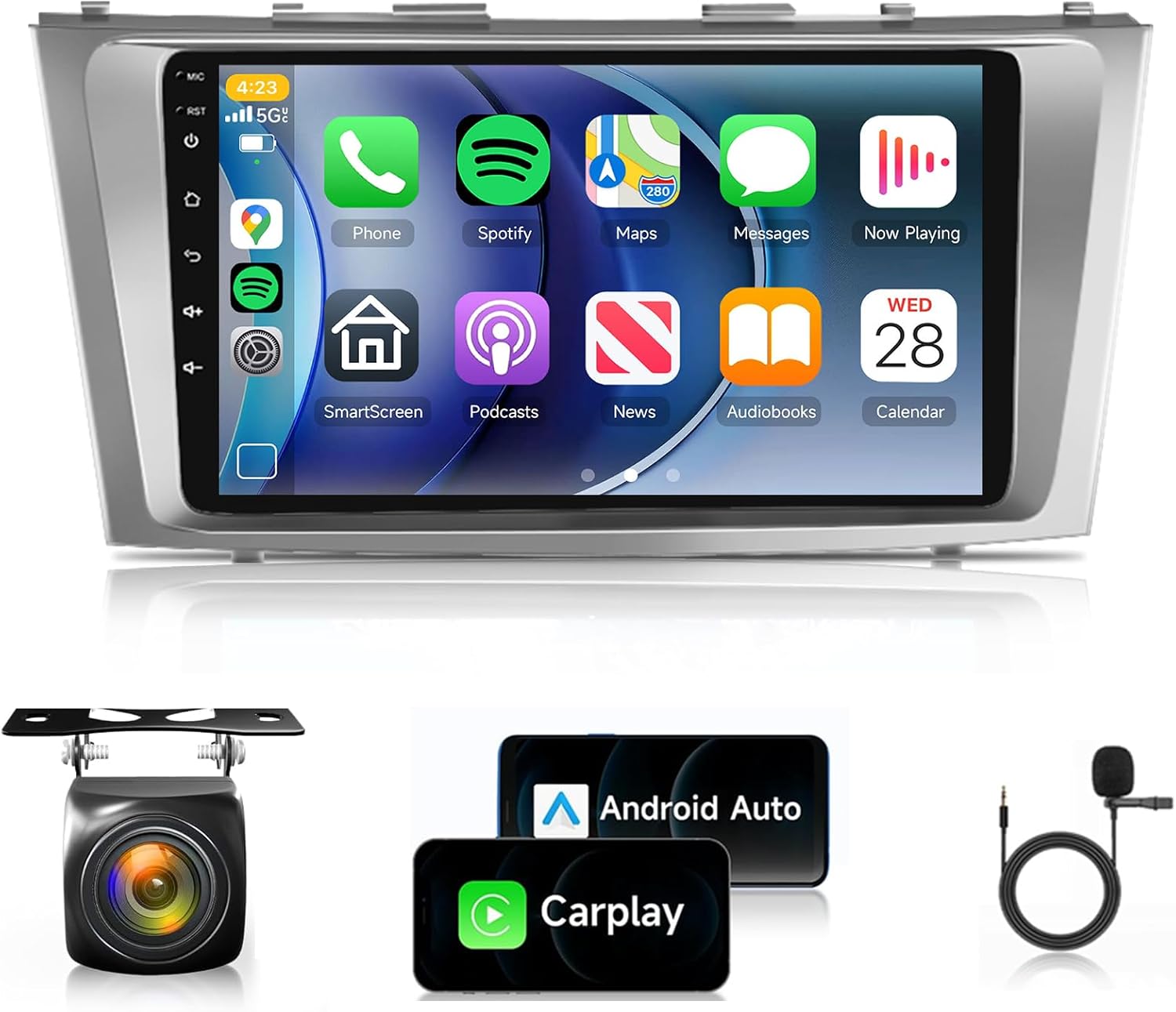 2G+64G Car Radio for Toyota Camry 2006-2011 Stereo 9 inch HD IPS Touch Screen Android Head Unit Built-in DSP Wireless CarPlay Android Auto Bluetooth GPS WiFi DVR SWC Backup Camera