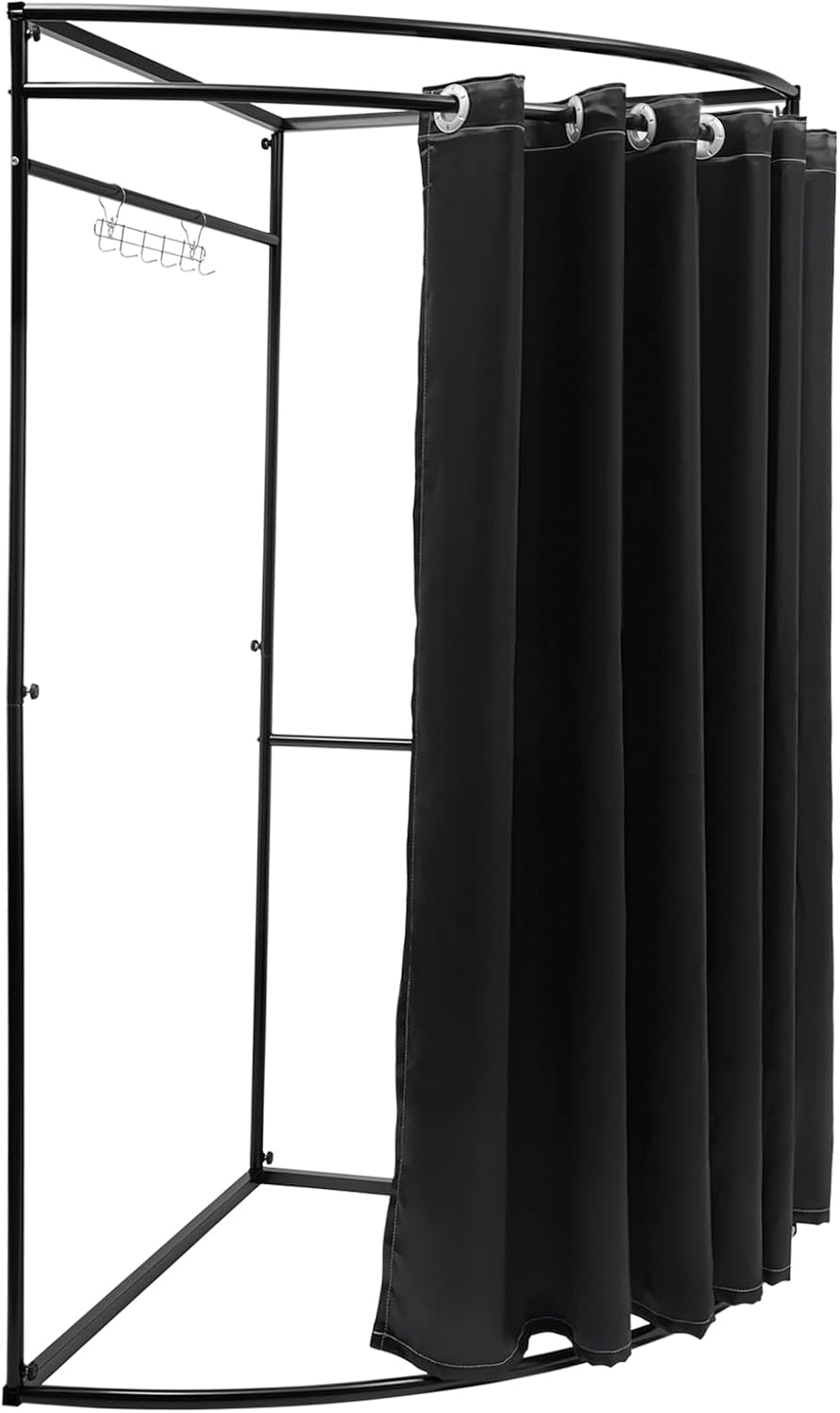 Clothing Store Fitting Room with Shading Curtain, C-Shaped Wall Corner Changing Room for Boutique Mall Office, Portable Temporary Mobile Privacy Protection Dressing Room Divider for Outdoor (Black)