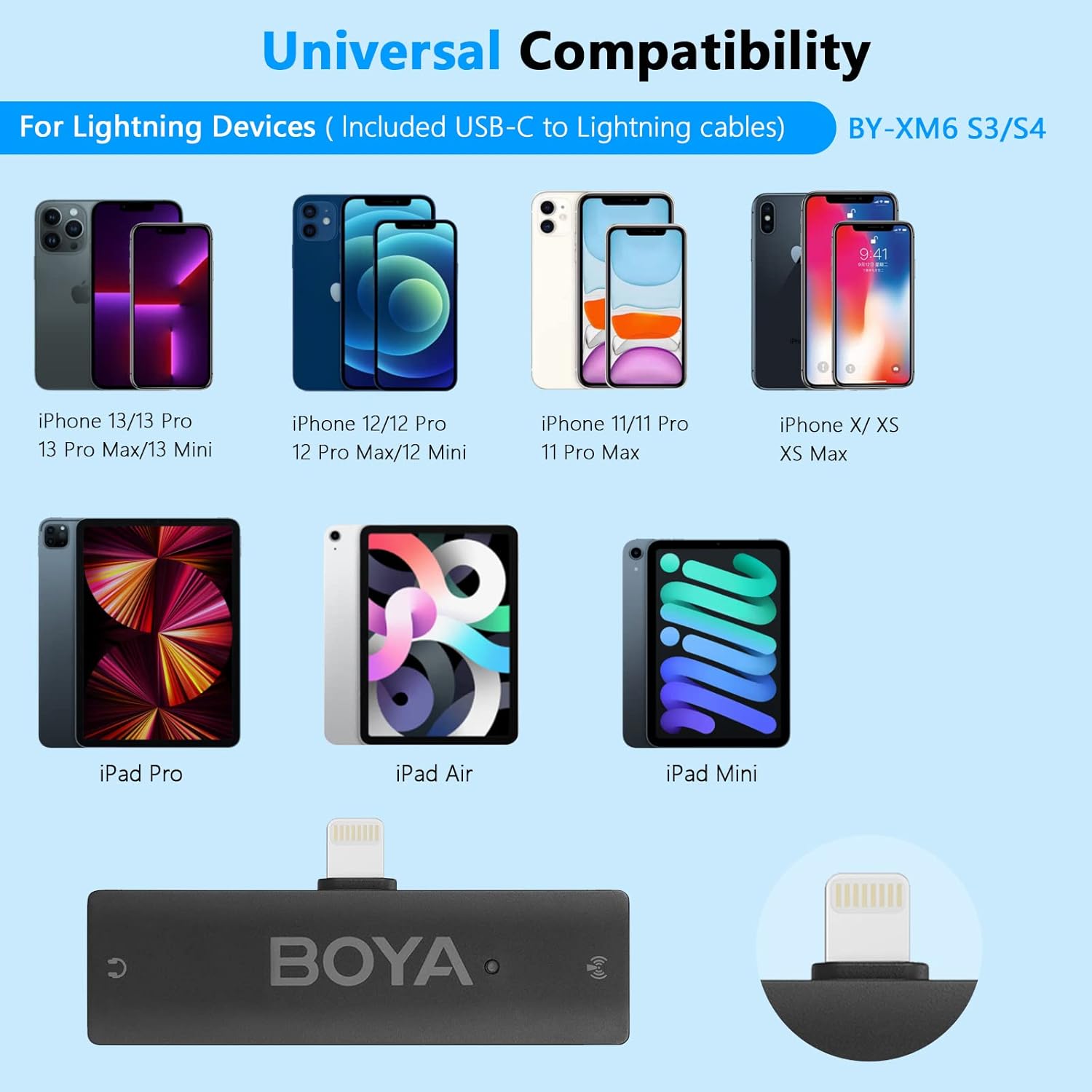 BOYA Lightning Wireless Lavalier Microphone for iPhone13 iPad with Charging Case BY-XM6-K3 Clip on Lapel Microphone for Video Recording Vlogging, YouTube, Interview, TikTok, Wireless Range 328ft