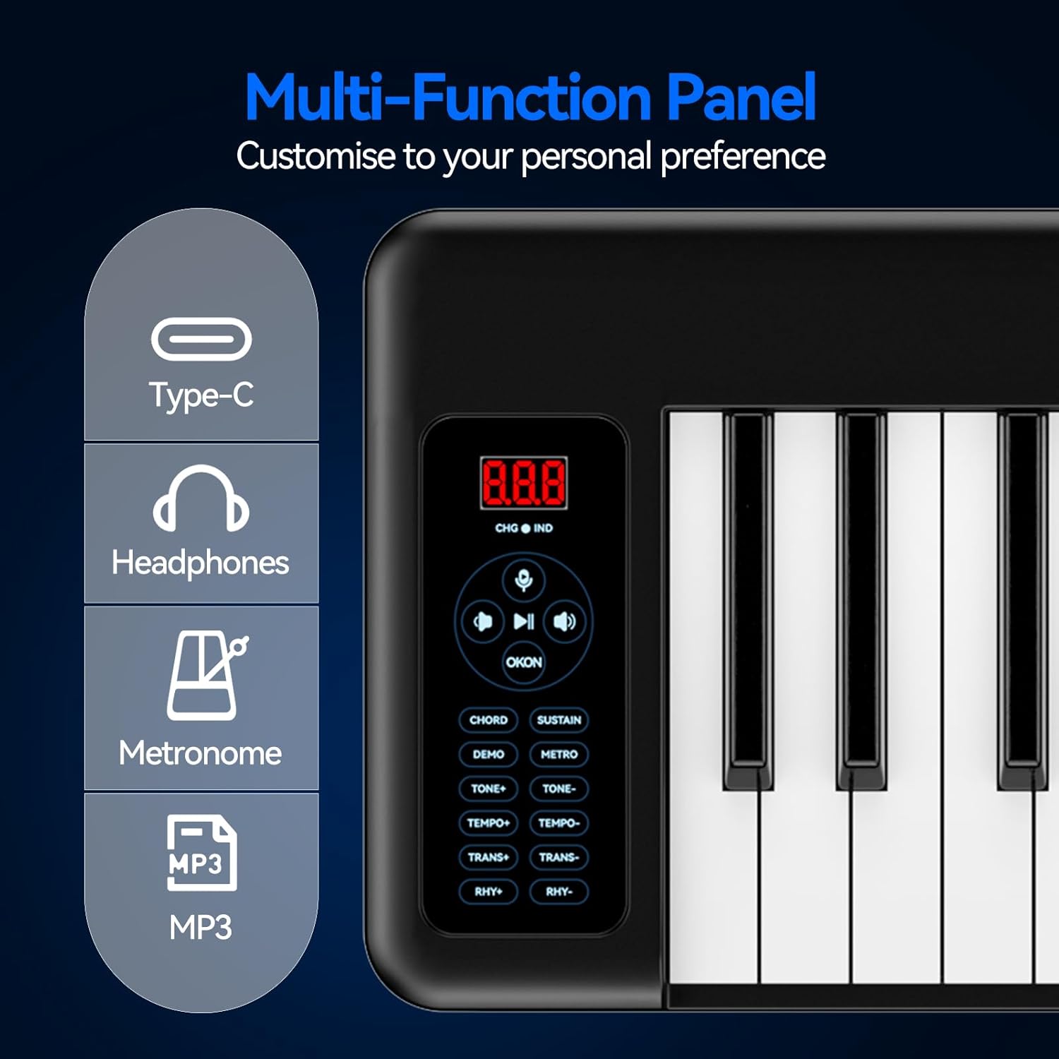Rhymo Folding Piano Keyboard, 61 Keys Sensitive Electric Piano, Weighted Portable Electric Keyboards with Bluetooth MIDI, Digital Foldable Keyboard for Beginner