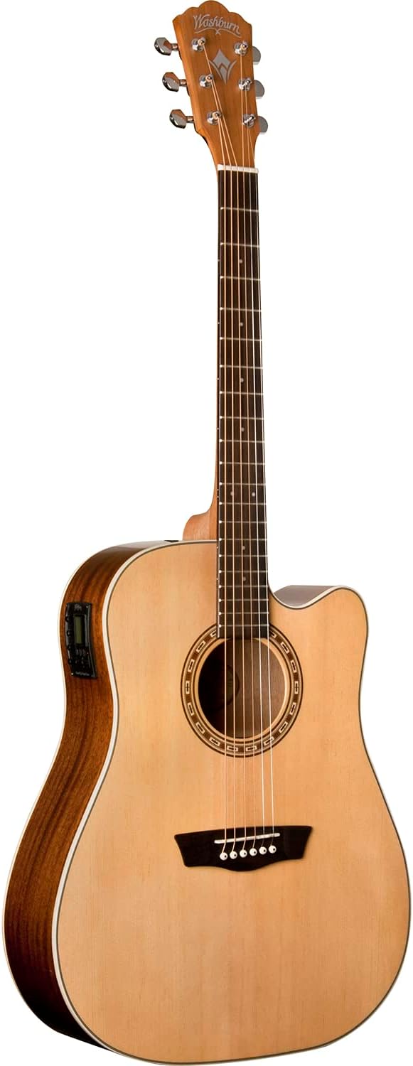 Washburn Harvest WD7SCE-A Dreadnought Cutaway Acoustic Electric Guitar with Solid Spruce Top and Select Mahogany Back & Side | 6 String Acoustic-Electric Guitar with Barcus-Berry EQ4T Preamp System