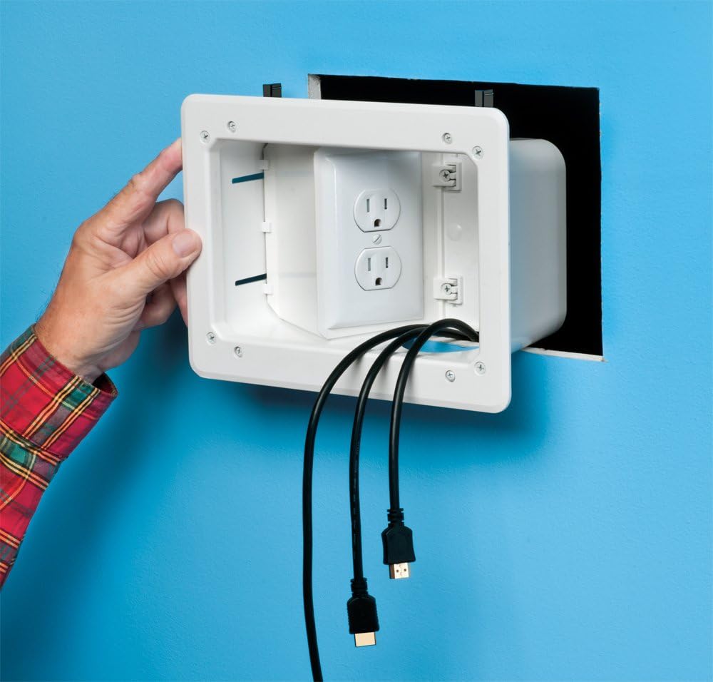 Arlington TVB712BK-1 Angled Box In-Wall Wiring Kit, Pre-Wired TV Bridge, 2-Gang, White, 1-Pack