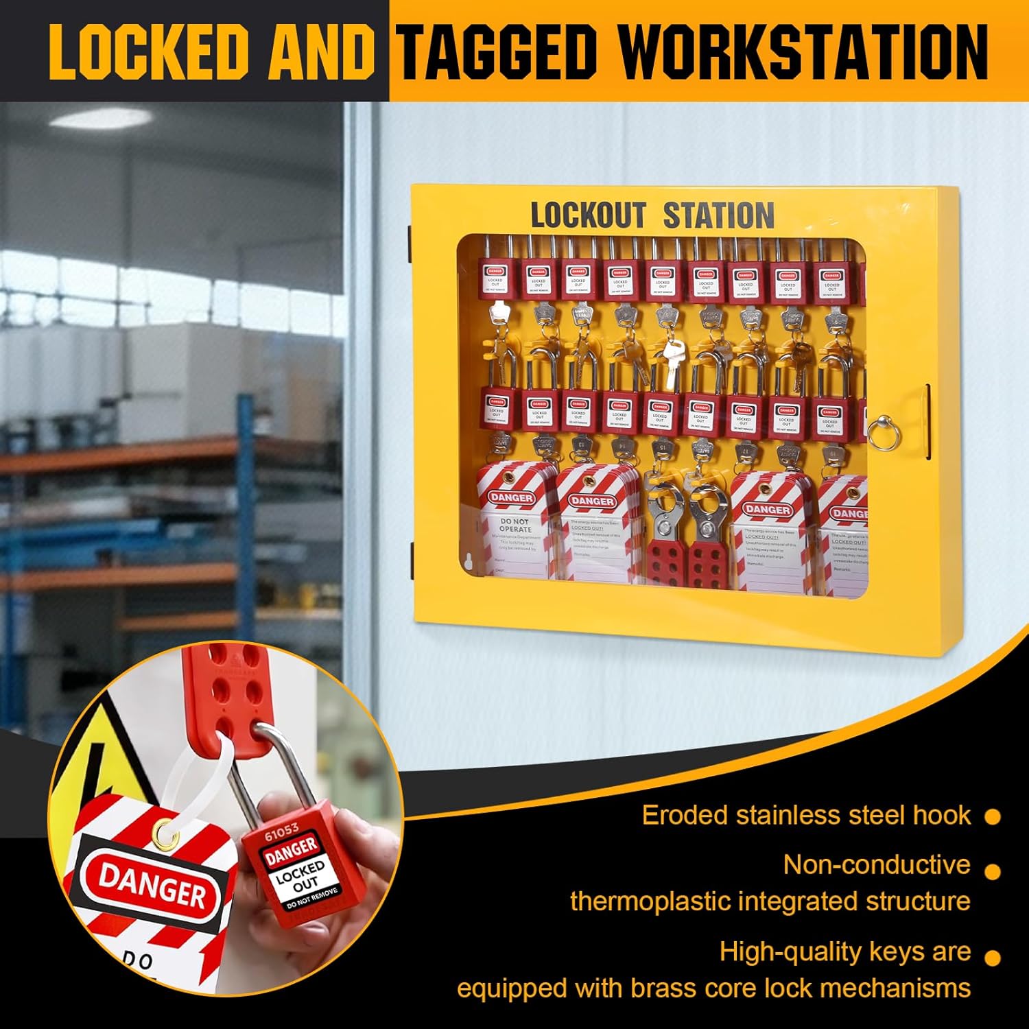 Heavy-Duty Lockout Tagout Station with 20 Safety Padlocks 6 Hasps 60 Tags Lockout Kit for Safety and Maintenance
