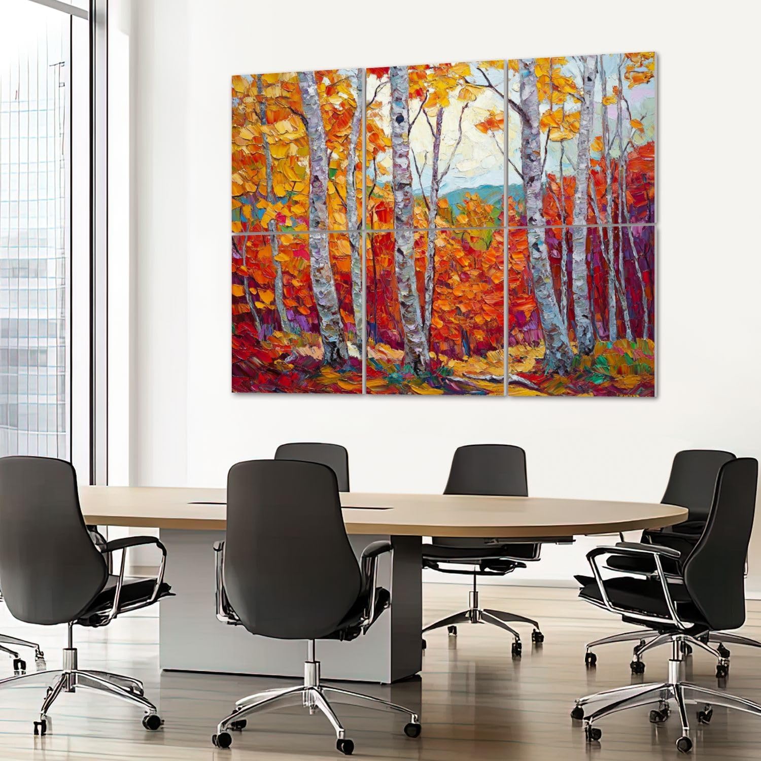 6 Pack Art Acoustic Panels Sound Absorbing Autumn Birch Trees Abstract Leaves Colorful Forest Vibrant Foliage Decorative Soundproof Wall Panels Self Adhesive for Recording Studios Office 72