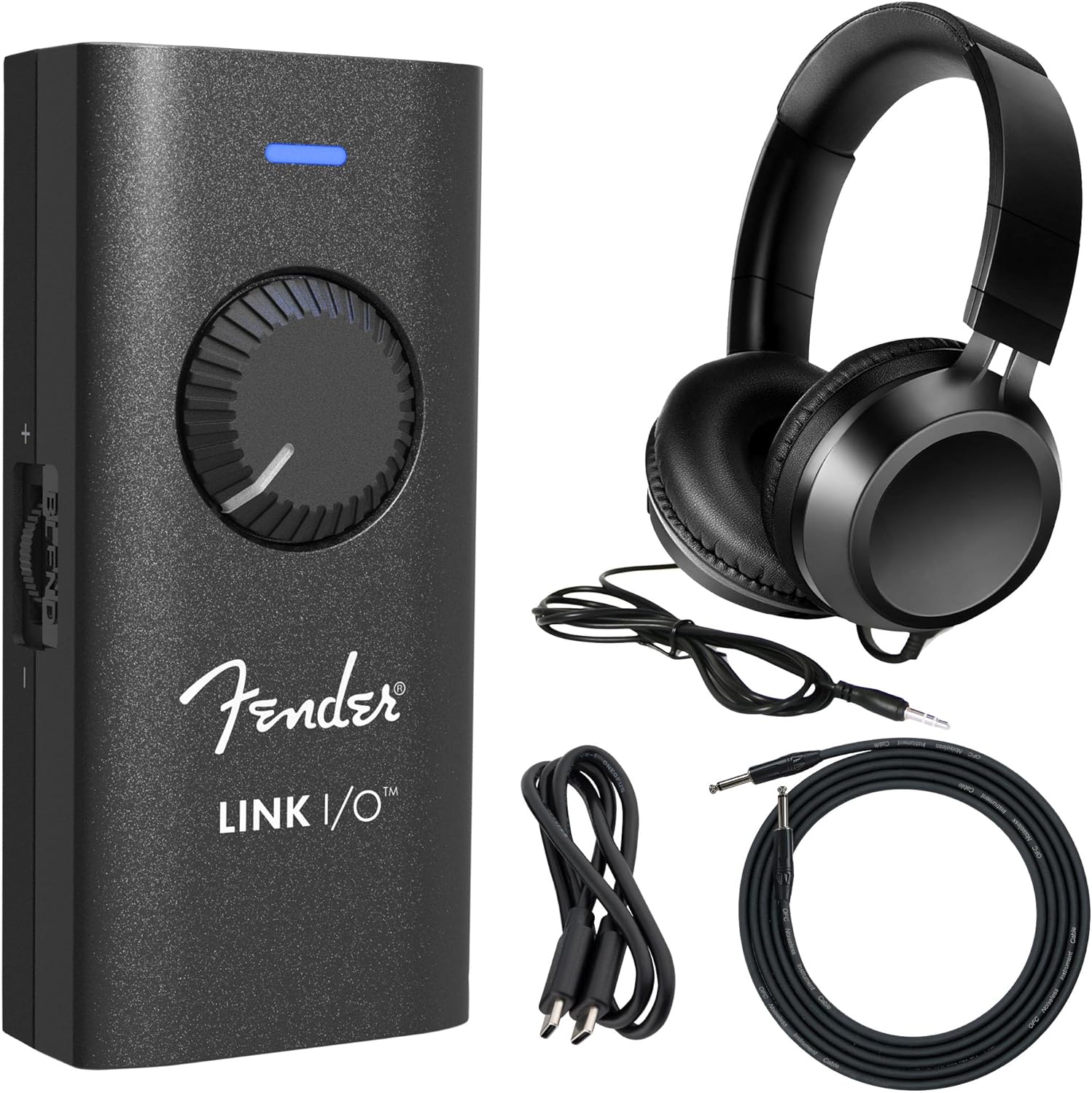Fender Link I/O Studio Grade Audio Interface Bundle with Instrument Cable and Headphones
