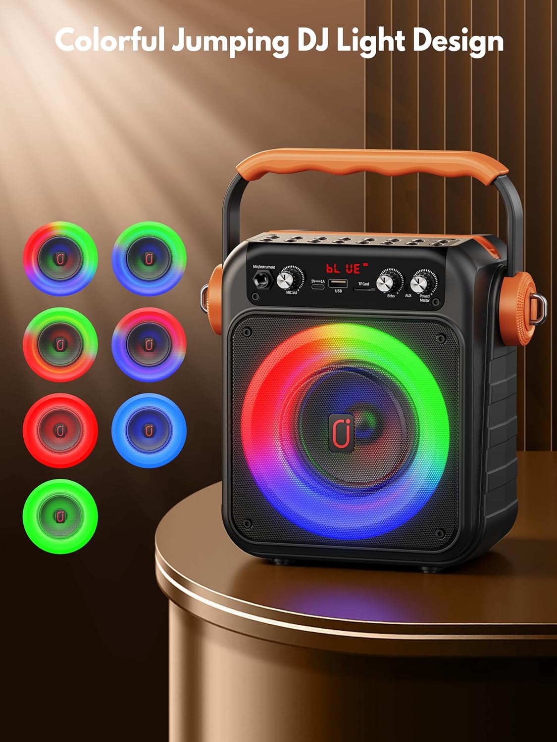 Karaoke Machine with 2 Wireless Microphones: HWWR Portable Karaoke Bluetooth 5.3 Light Speaker, PA System Home Party with Subwoofer, Disco Lights, Supports TV/REC/FM/AUX/USB/TF for Gifts Adult Kids