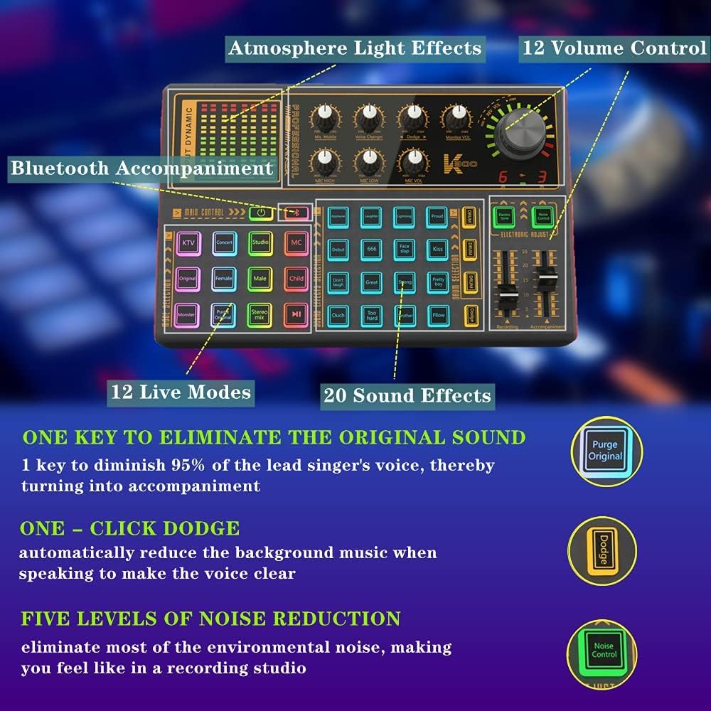 sktome Podcast Equipment Bundle, K300 Sound Card with Podcast Microphone, Audio Interface for Music Recording Karaoke Singing Broadcast (AM200-K300S2)