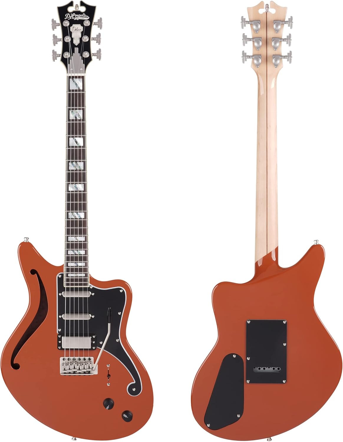 D'Angelico 6 String Solid-Body Electric Guitar, Right, Rust (DADBEDSHRUSSNTR)